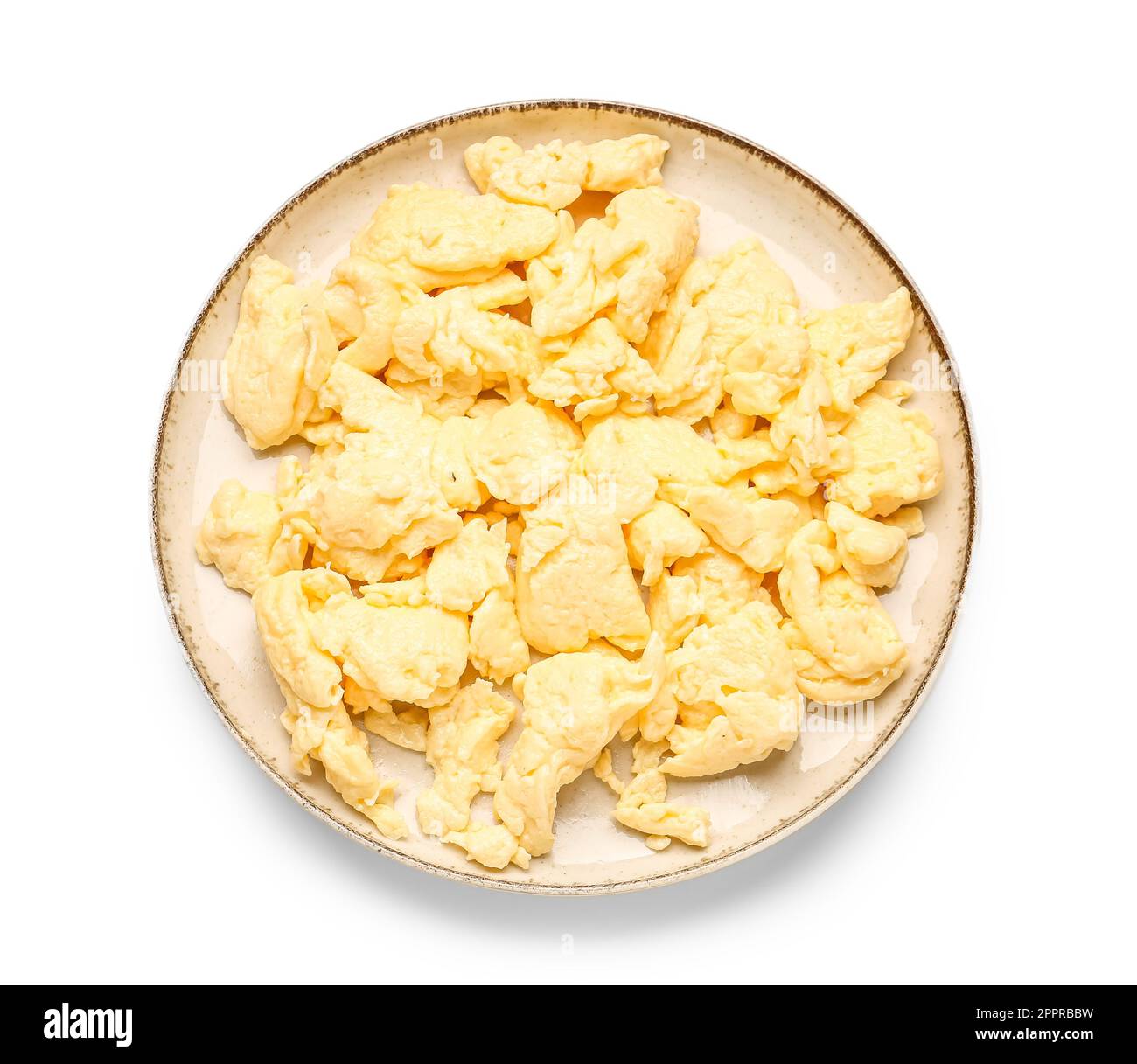 Plate of delicious scrambled eggs isolated on white background Stock ...