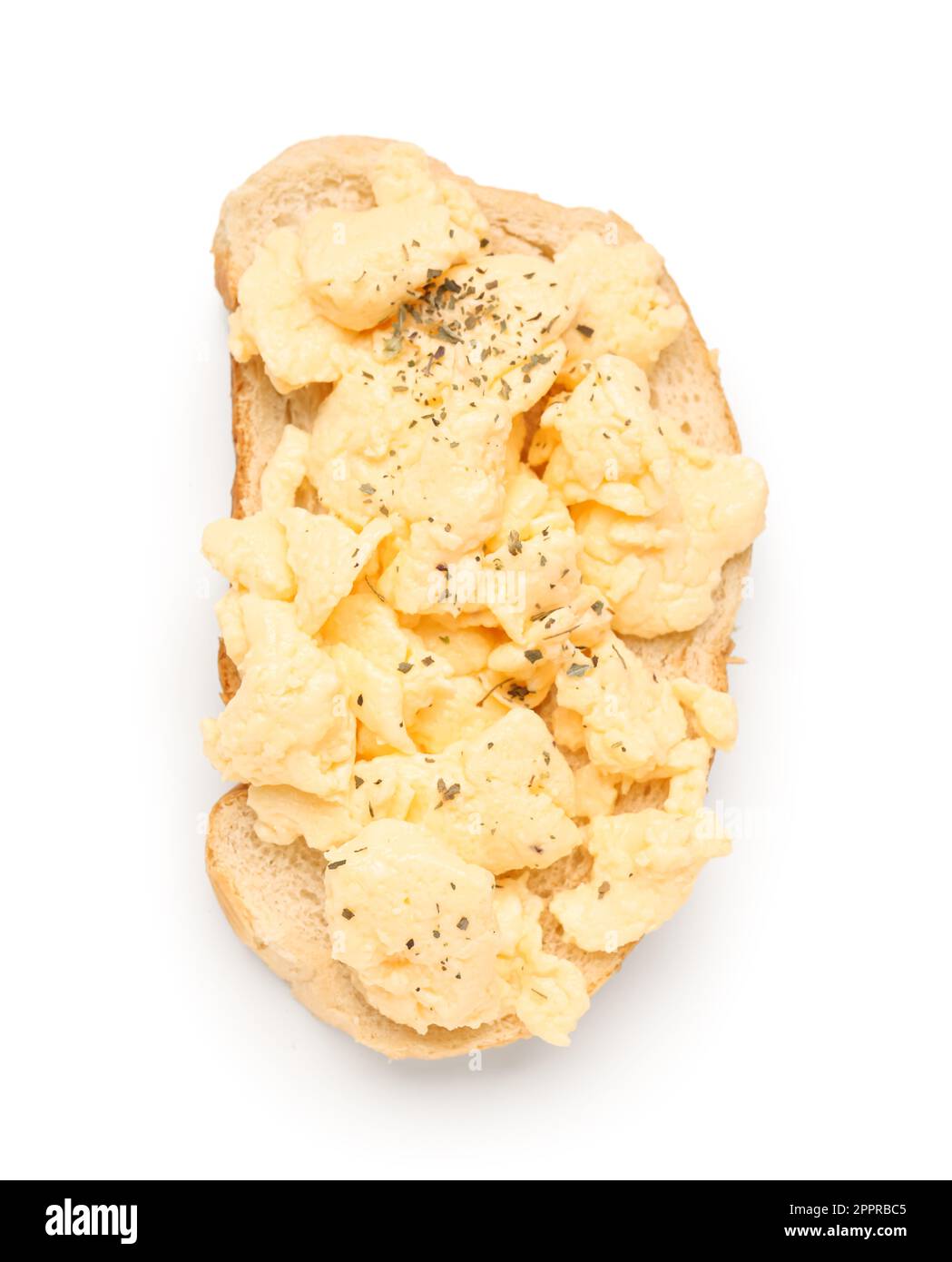 Delicious scrambled eggs sandwich on white background Stock Photo - Alamy