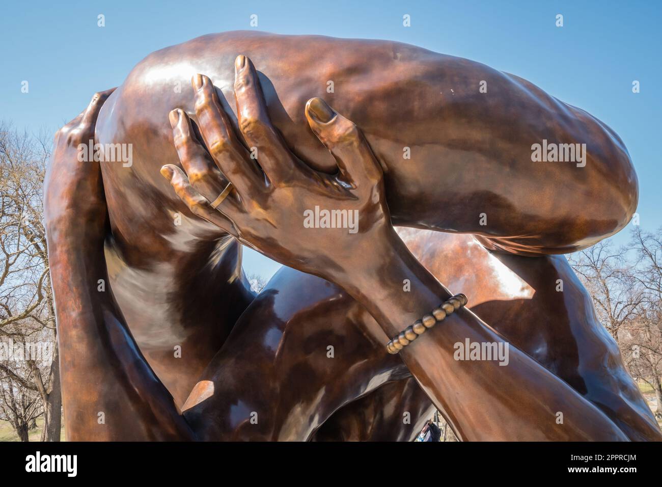 Boston, MA, US-March 21, 2023: The Embrace sculpture in the Boston Common honoring Dr. Martin Luther King and his wife Coretta Scott King. Stock Photo