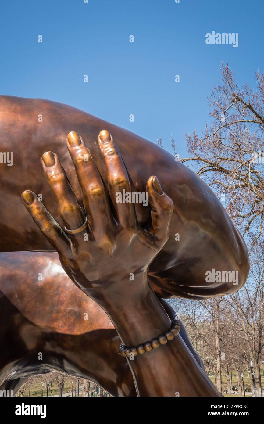 Boston, MA, US-March 21, 2023: The Embrace sculpture in the Boston ...