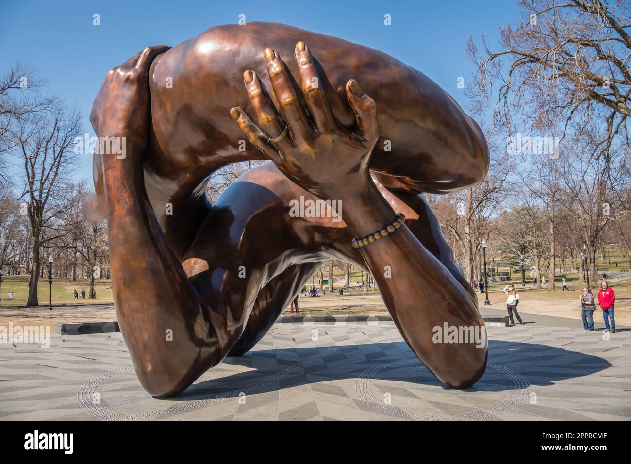 Boston, MA, US-March 21, 2023: The Embrace sculpture in the Boston Common honoring Dr. Martin Luther King and his wife Coretta Scott King. Stock Photo