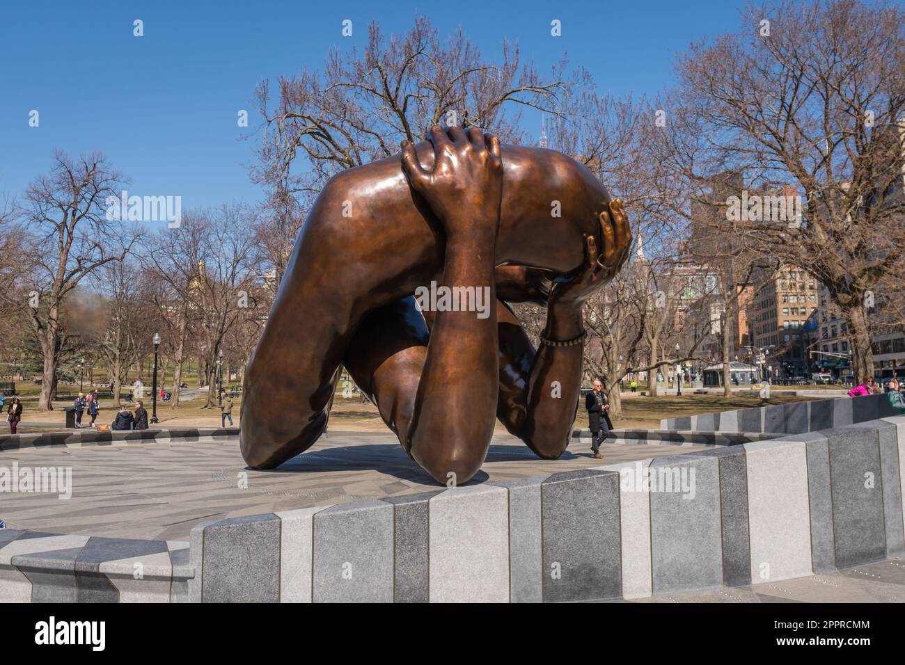 Boston, MA, USMarch 21, 2023 The Embrace sculpture in the Boston