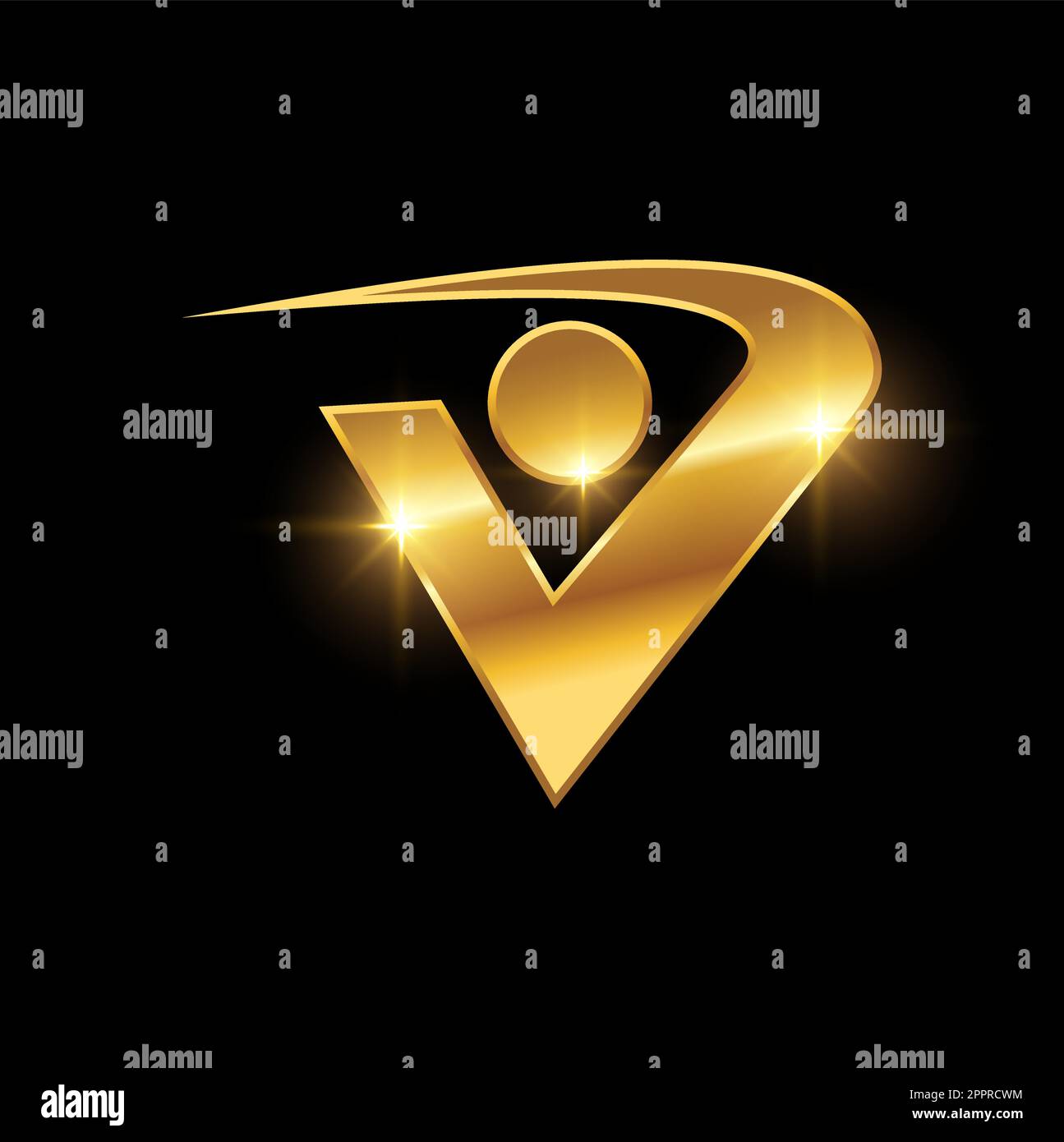 Golden People Letter V Symbol Logo Sign Stock Vector