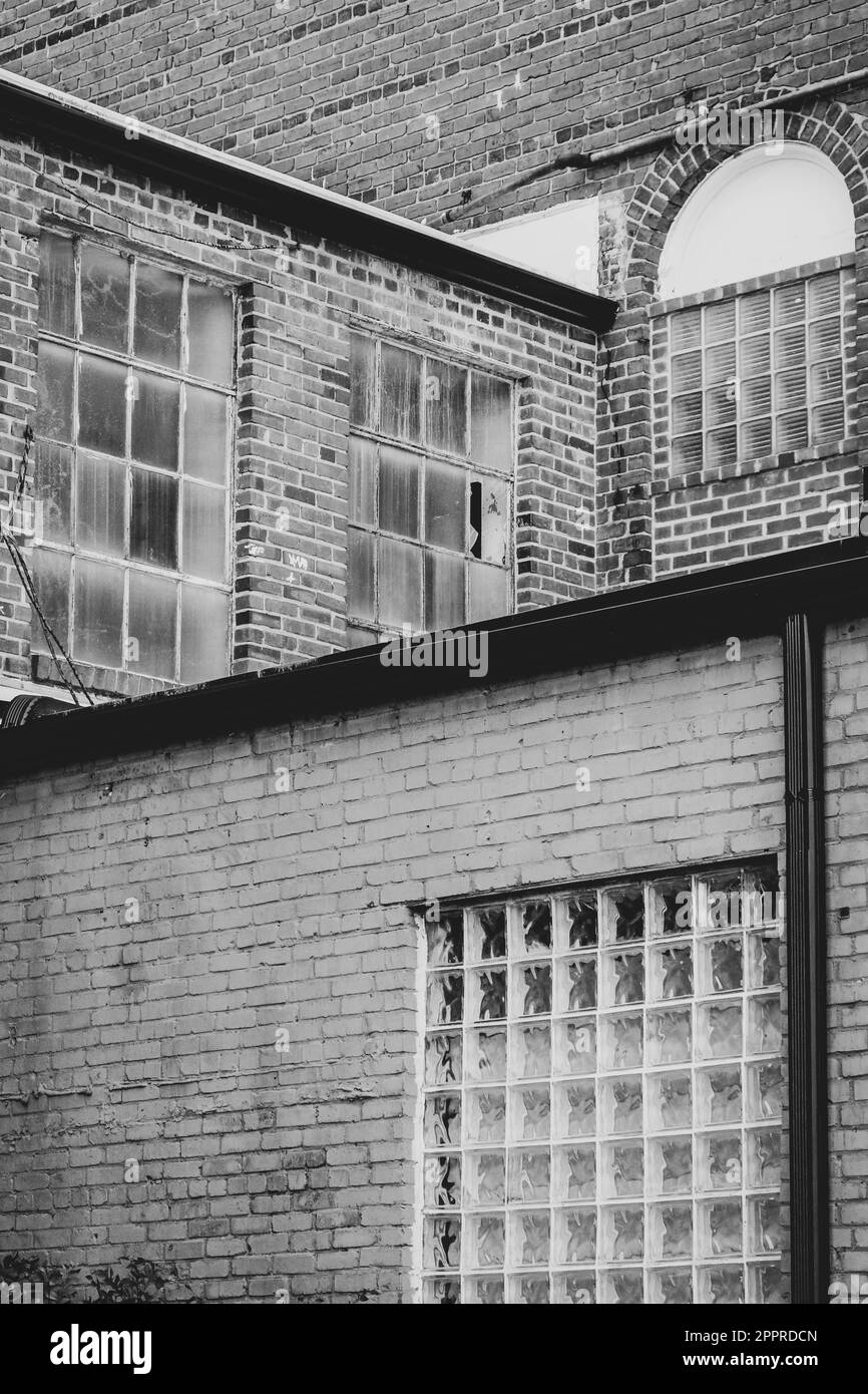 Intersecting brick walls and windows from older indutrial facility