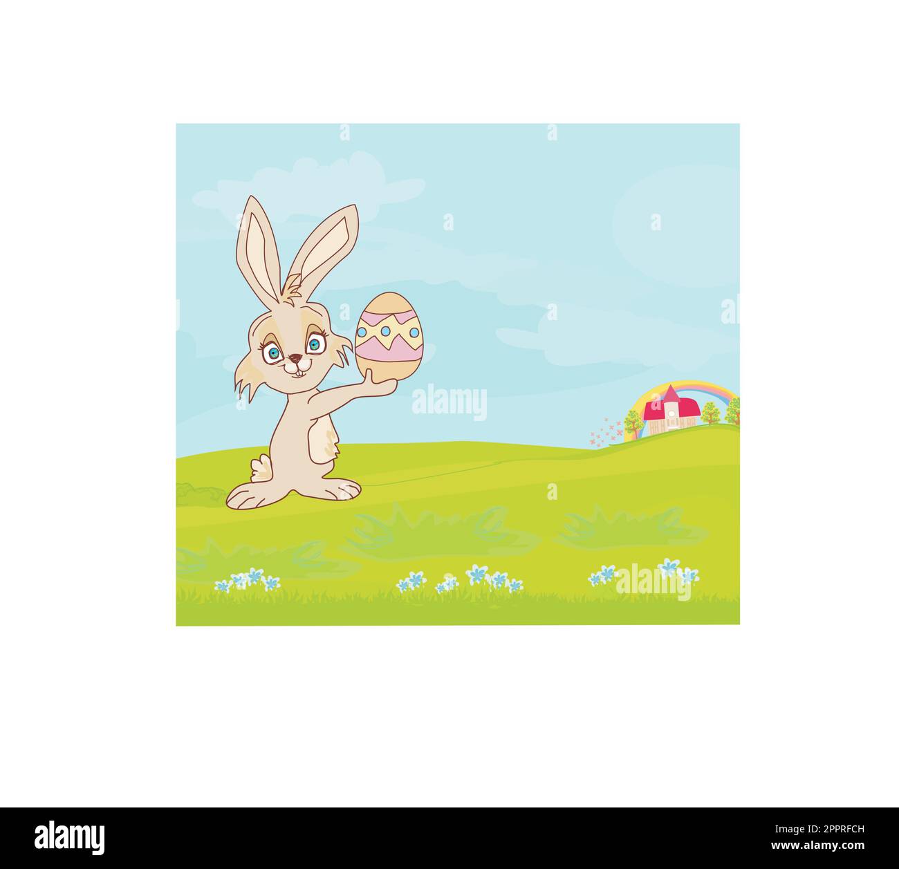 Illustration of happy Easter bunny carrying egg Stock Vector Image ...