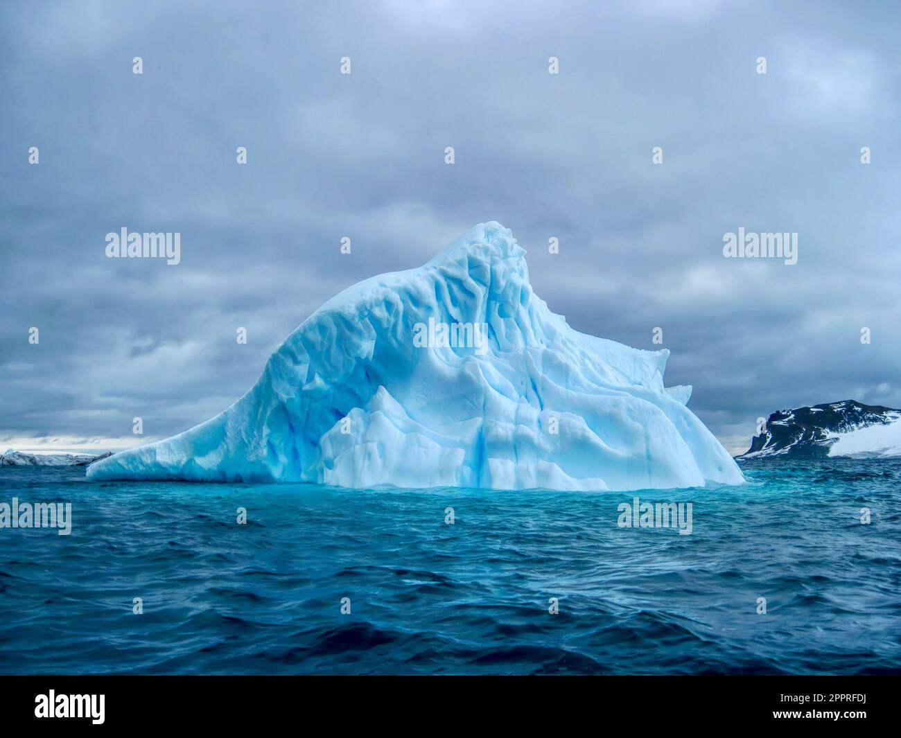A blue iceberg drifting in the South Atlantic Ocean off the coast of