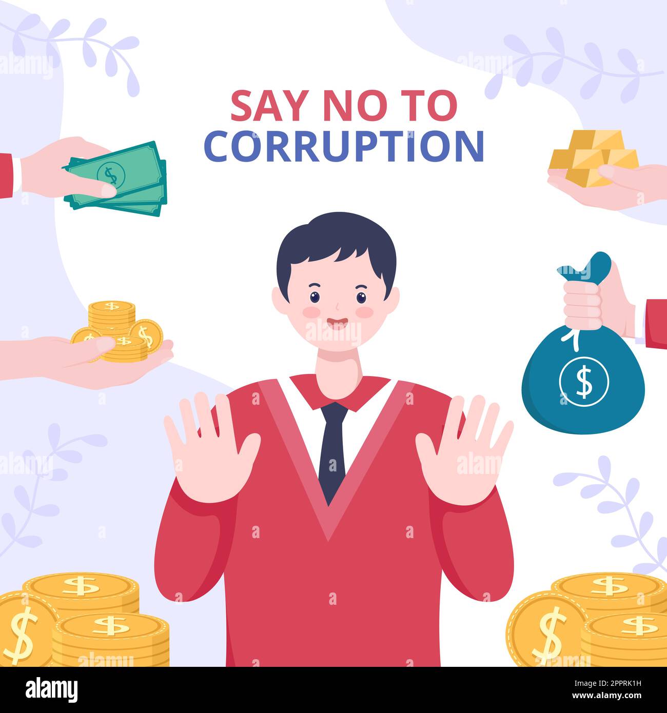 Anti Corruption Background Template Flat Cartoon Vector Illustration Stock Vector
