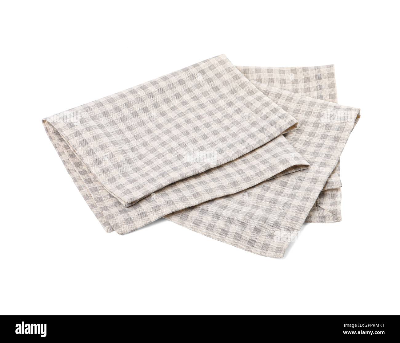 Two grey plaid napkins on white background Stock Photo
