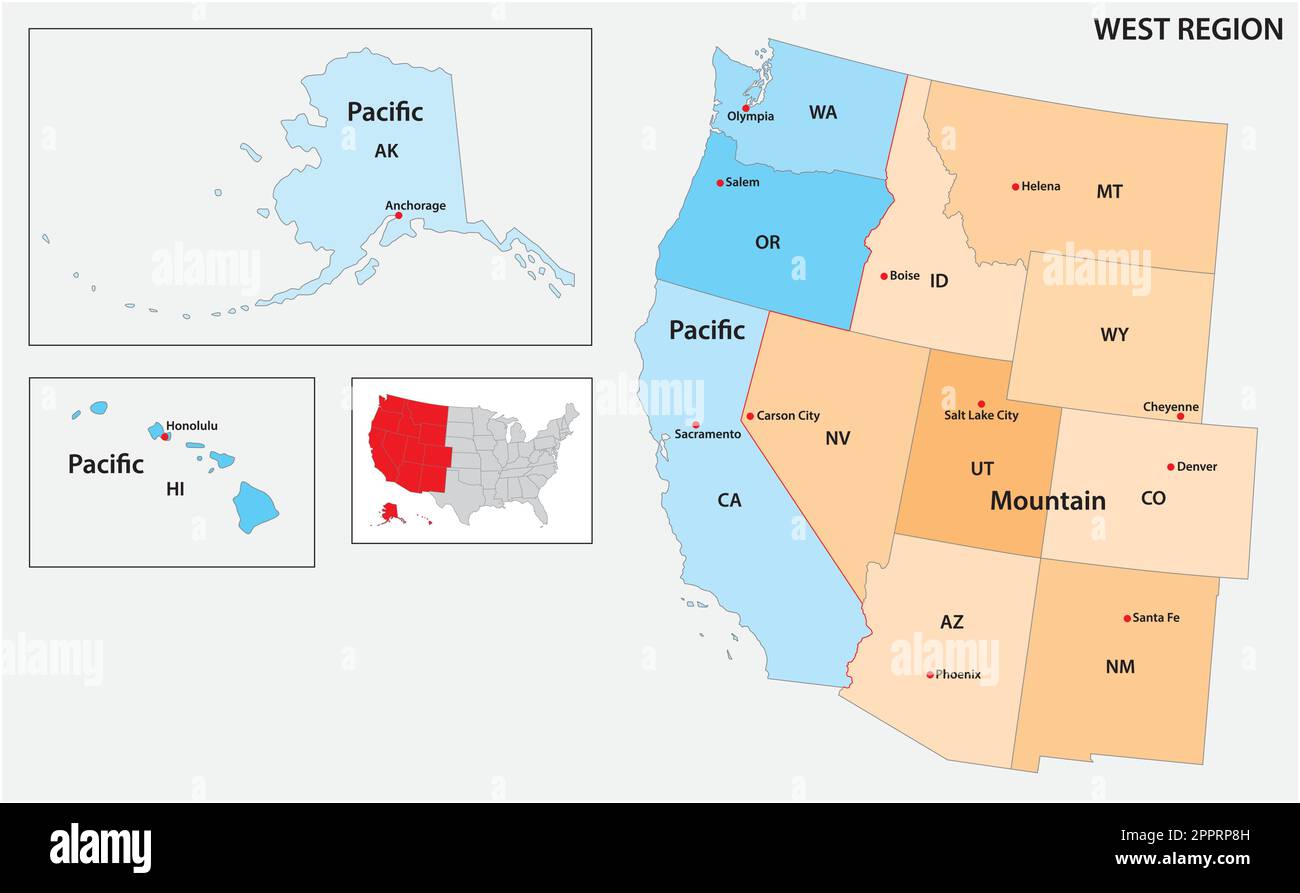 Administrative vector map of the US Census Region West Stock Vector