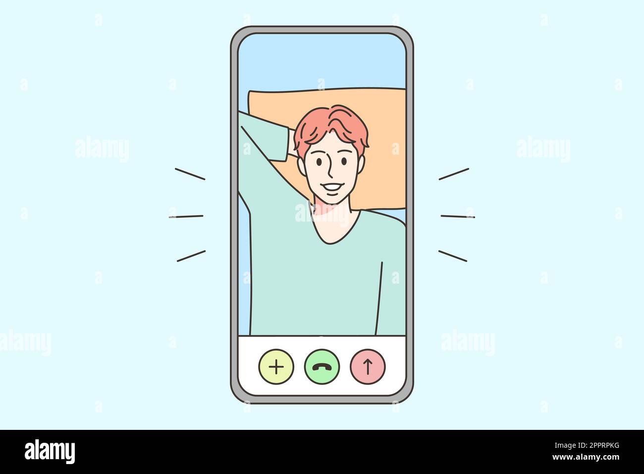 Smiling man talk on video call on smartphone Stock Vector