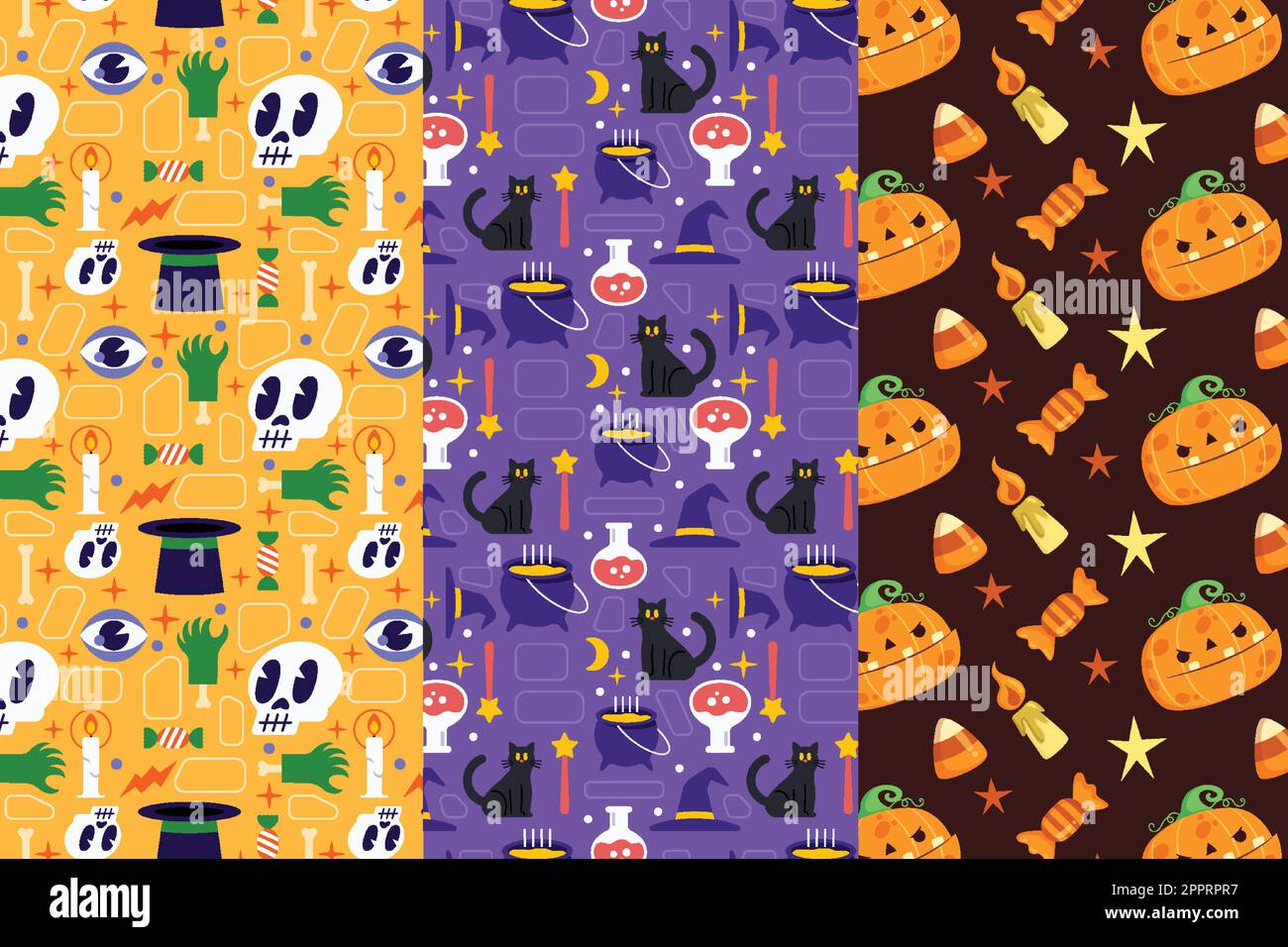 Three Halloween Seamless Patterns Stock Vector