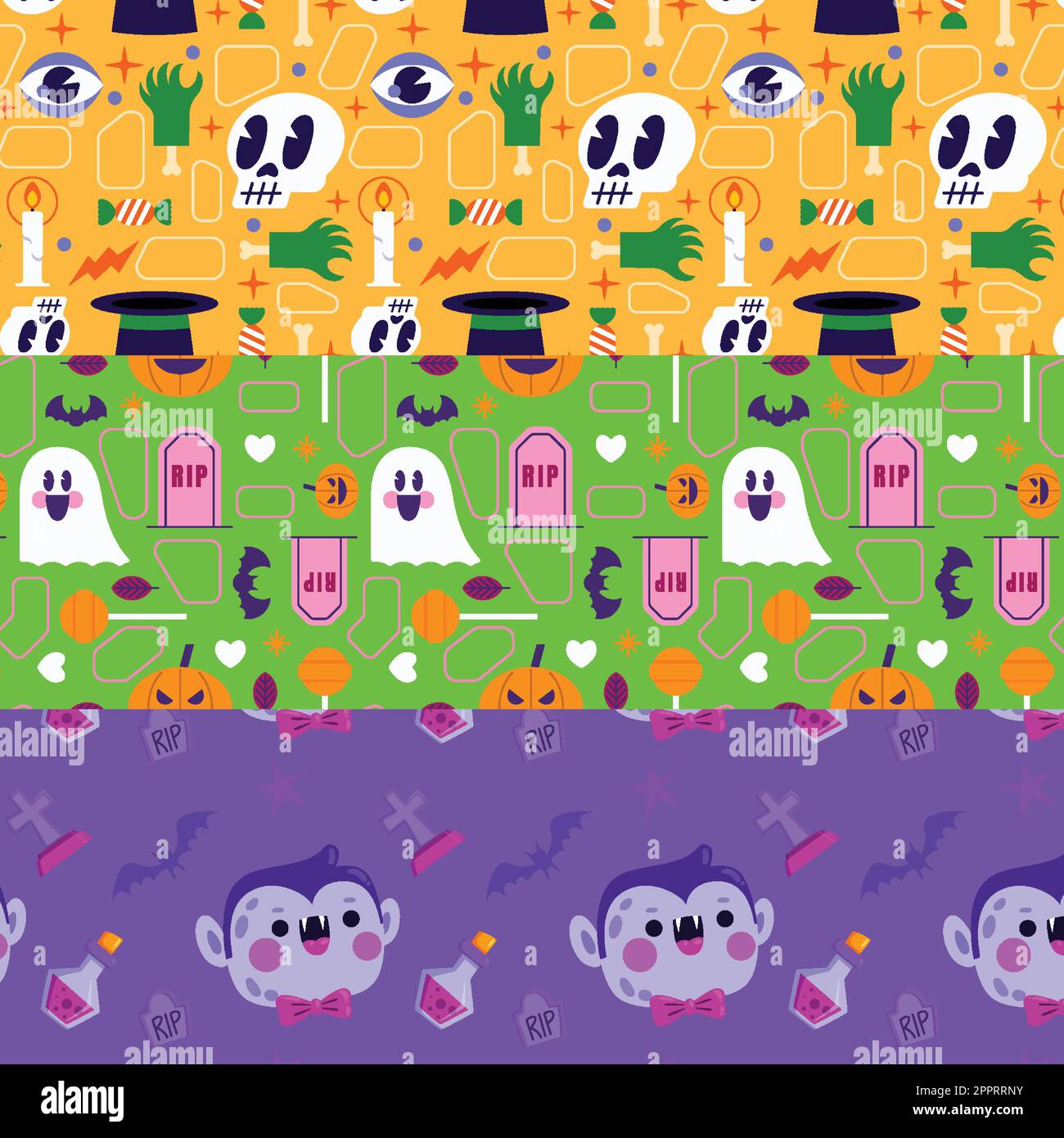 collection of three halloween design vector seamless pattern Stock Vector
