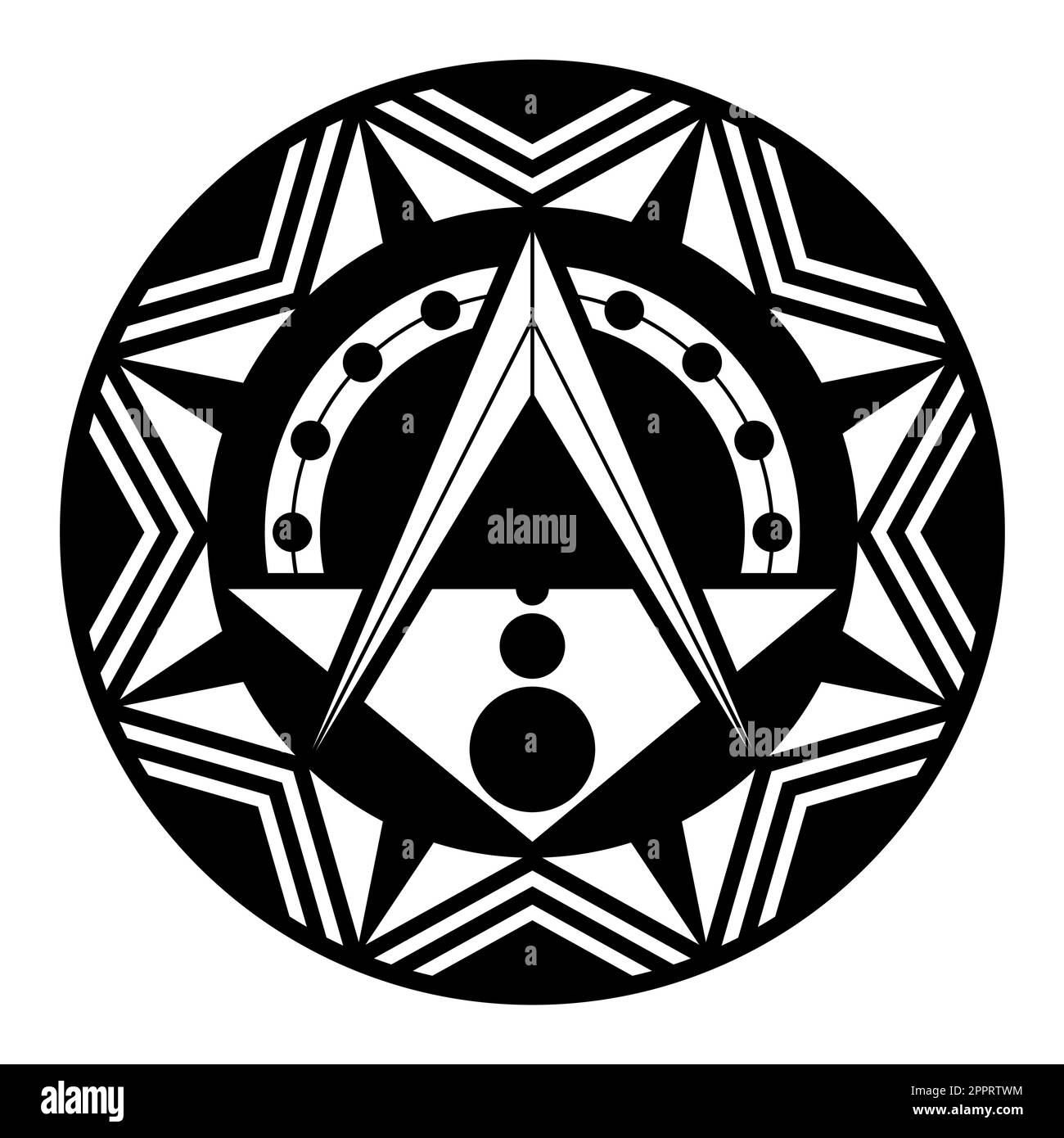 Square and Compasses, Freemasonry symbol in a disk with octagonal pattern Stock Vector