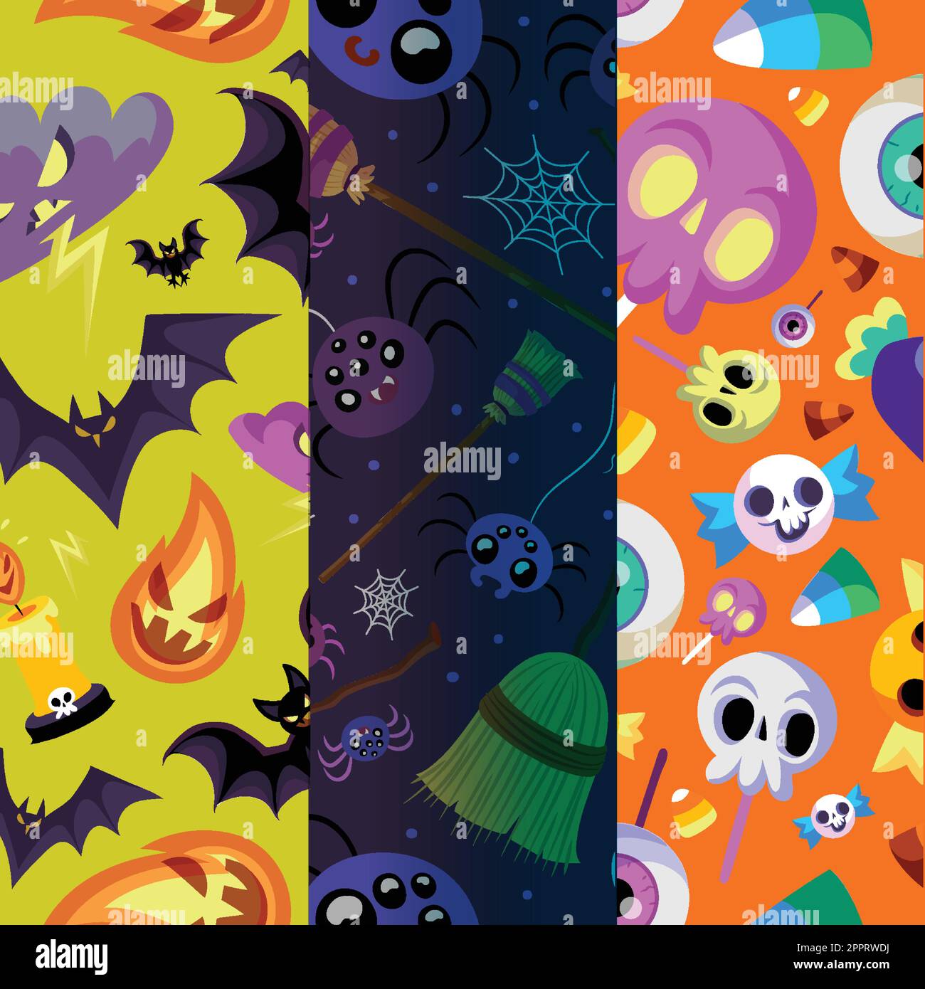 Halloween set of three vector seamless patterns Stock Vector