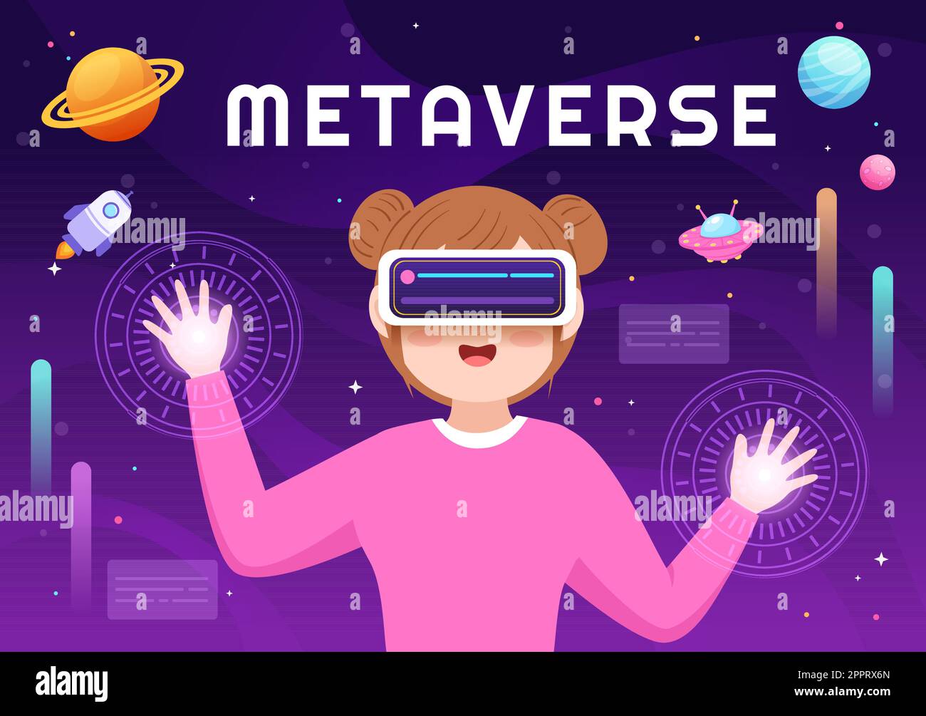 Metaverse Digital Virtual Reality Technology wears VR Glasses for