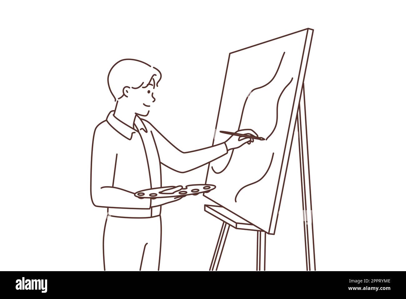 Young man drawing on easel Stock Vector Image & Art Alamy