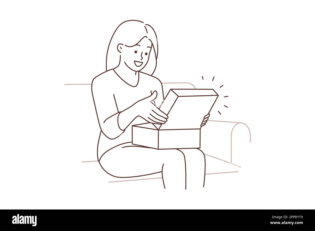 Happy woman unpack order Stock Vector Image & Art - Alamy