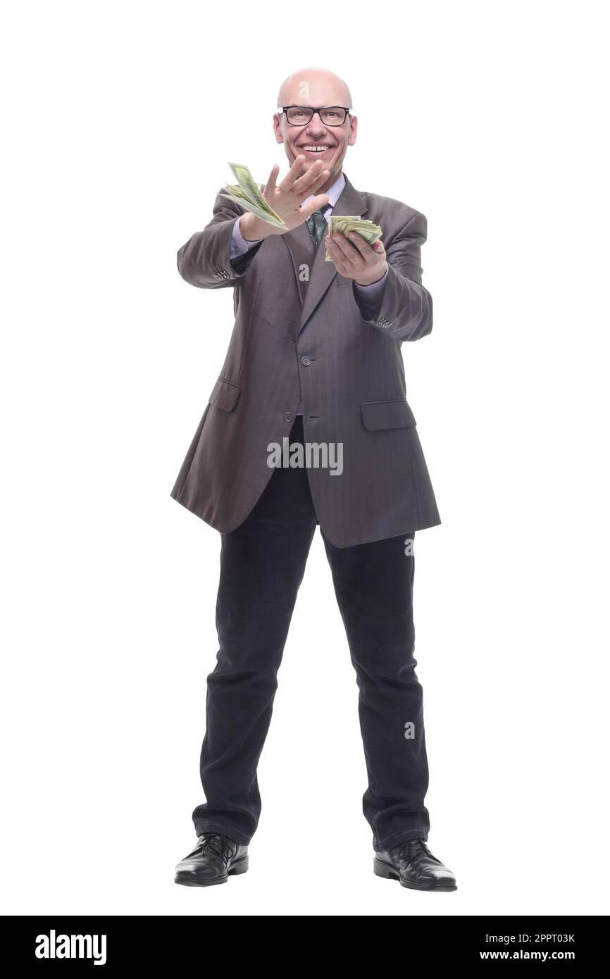 in full growth. happy business man with dollar bills Stock Photo - Alamy