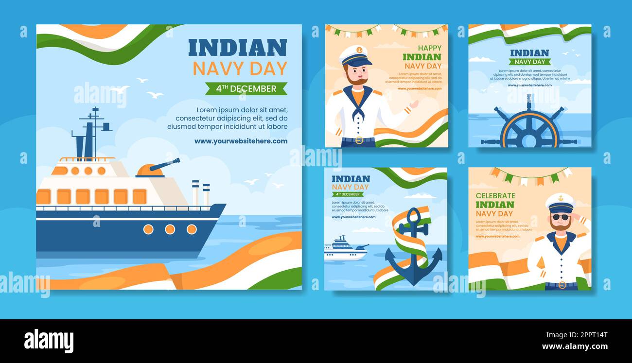 Indian Navy Day Social Media Post Template Hand Drawn Cartoon Flat Illustration Stock Vector
