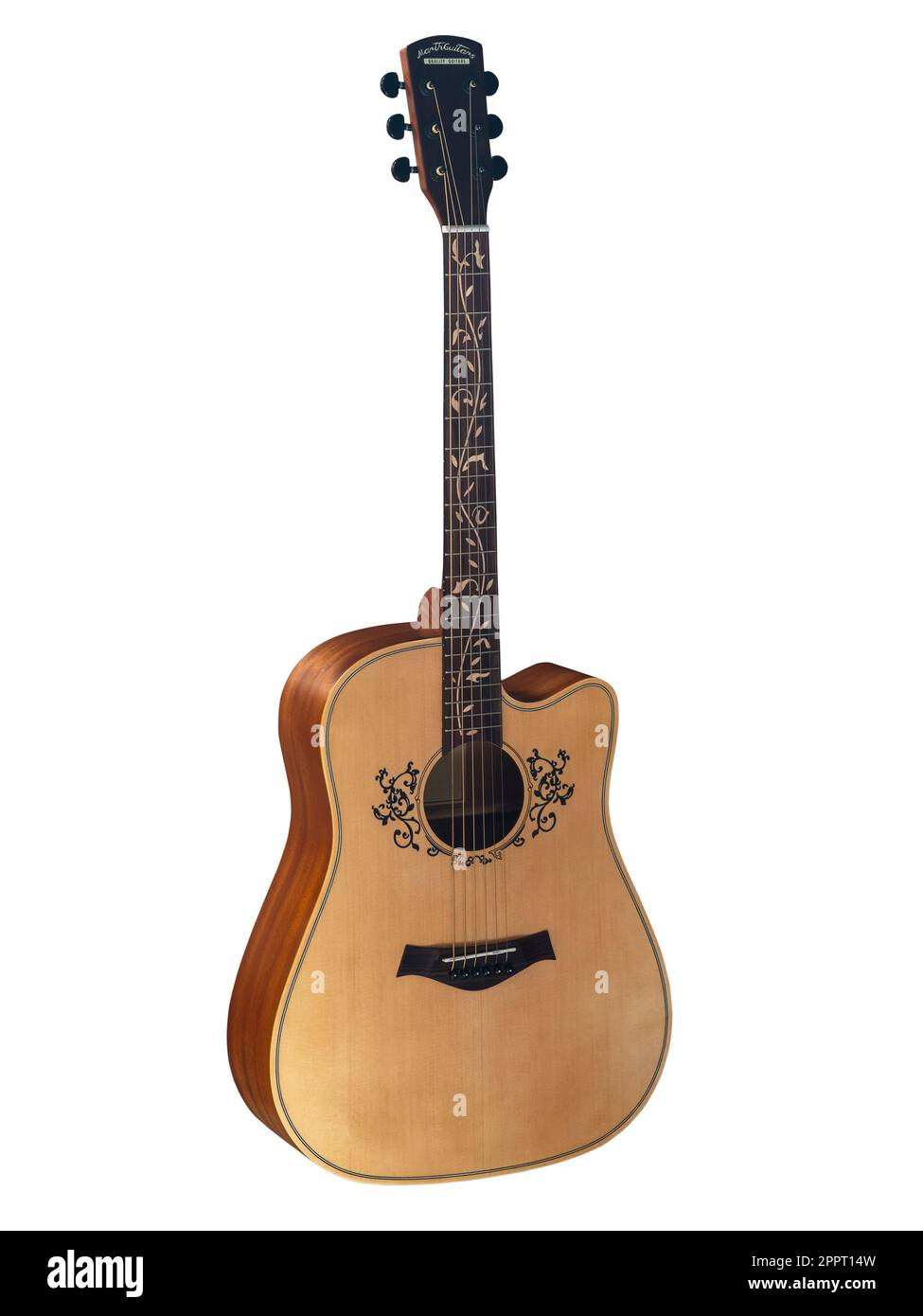 acoustic guitar, flower Inlay on Fingerboard around sound hole, with