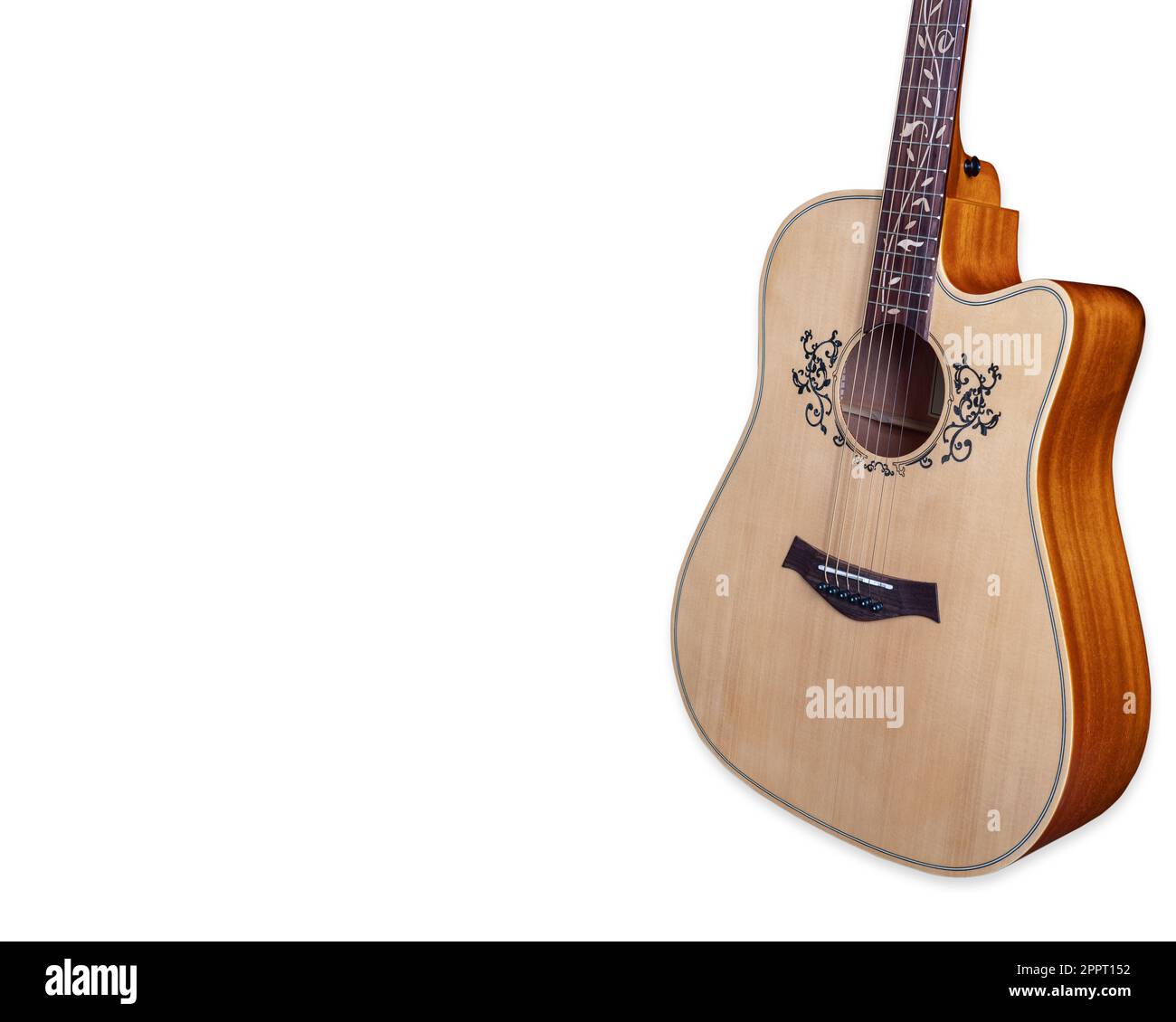 acoustic guitar, flower Inlay on Fingerboard around sound hole, with ...