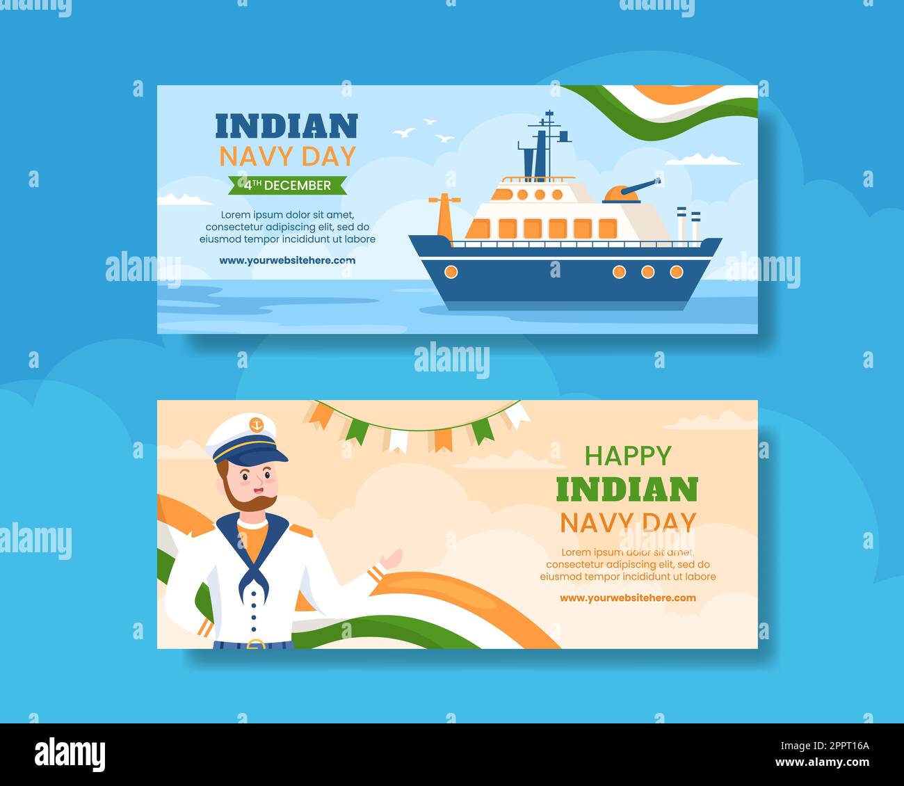 Indian Navy Day Horizontal Banner Template Hand Drawn Cartoon Flat Illustration Stock Vector