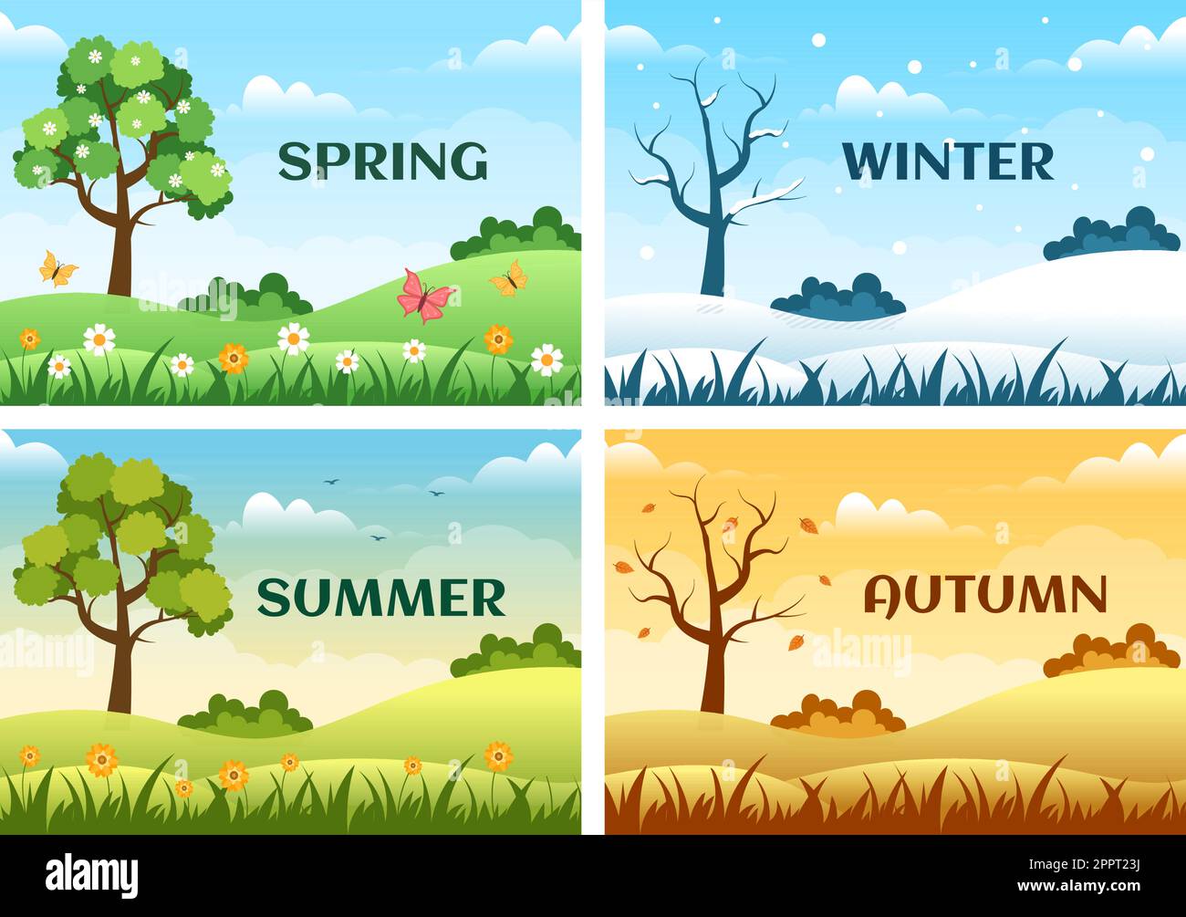 Scenery of the Four Seasons of Nature with Landscape Spring, Summer ...