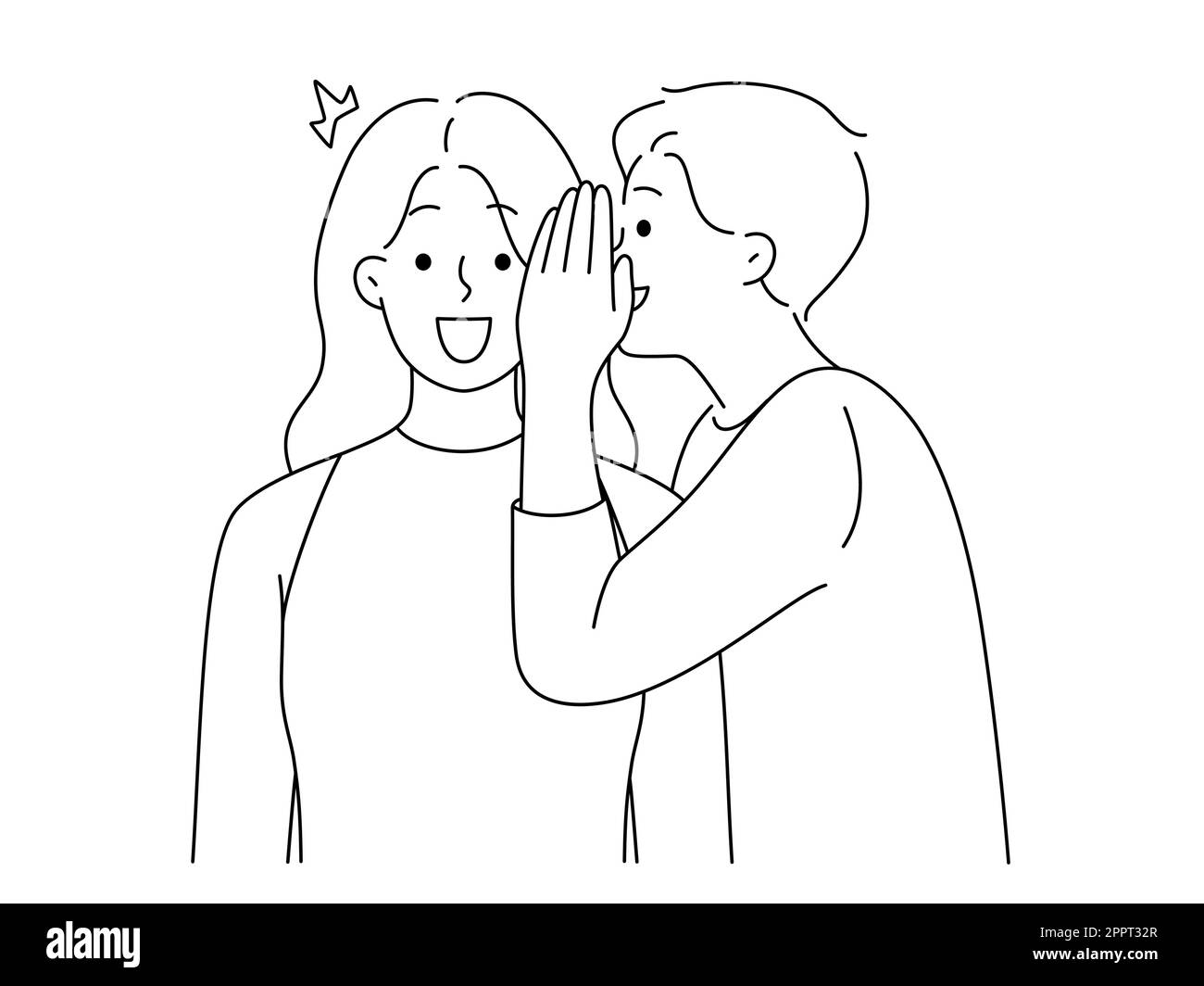 Man telling gossip to excited woman Stock Vector
