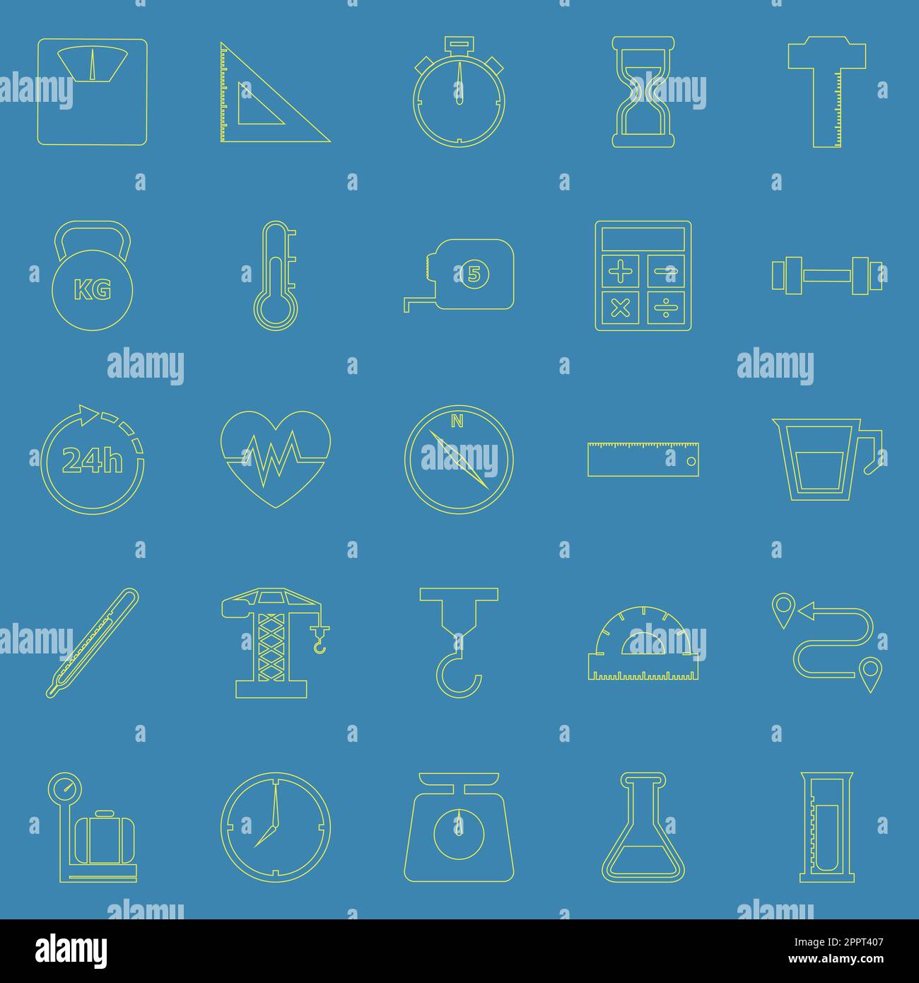 Measuring line icons on blue background Stock Vector