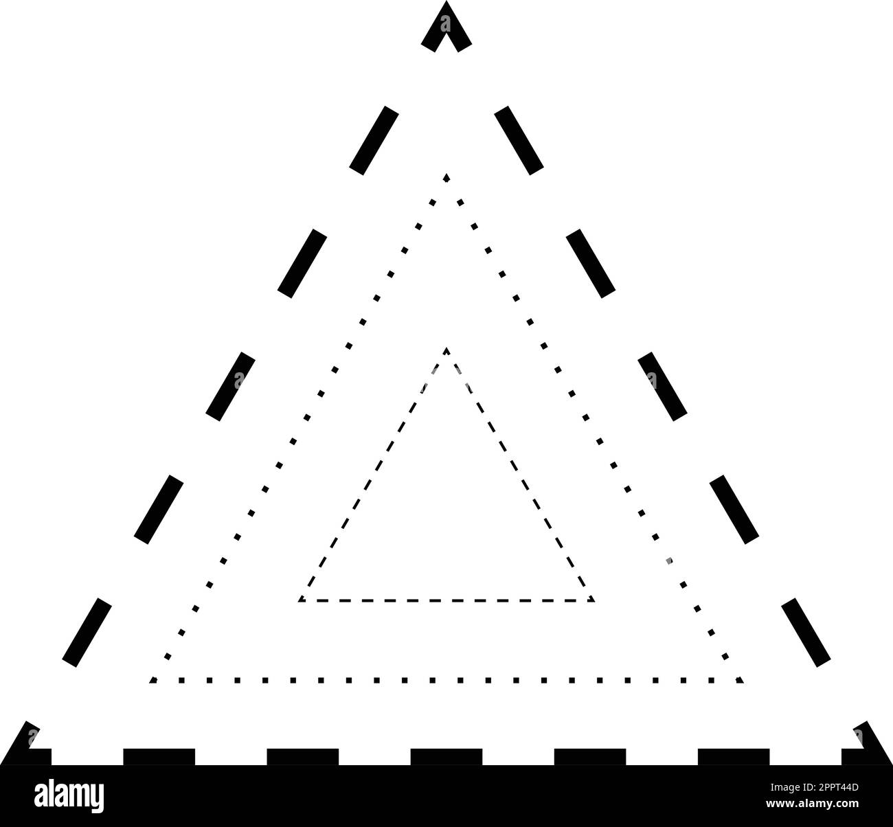 Tracing triangle shape broken line element for preschool, kindergarten