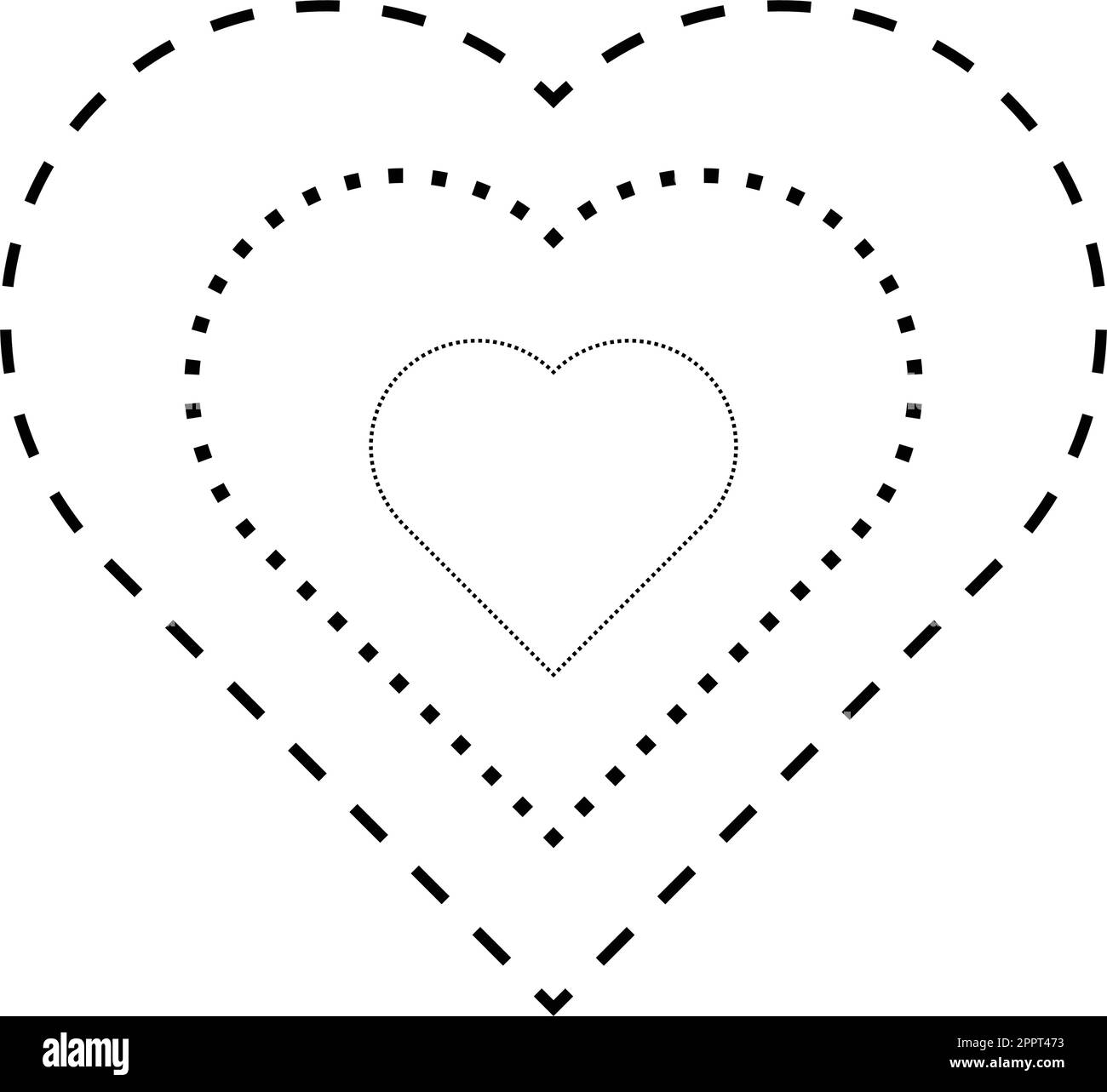 Tracing heart shape symbol, dashed and dotted broken line element for