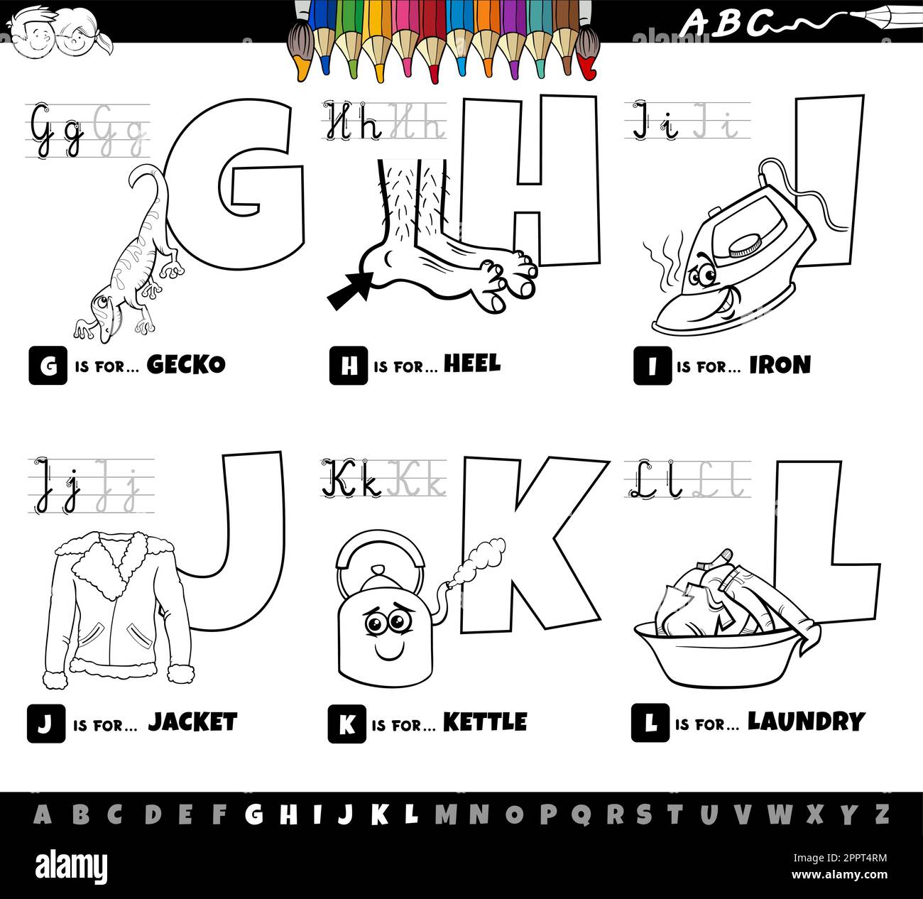 educational cartoon alphabet letters set from G to L coloring page ...