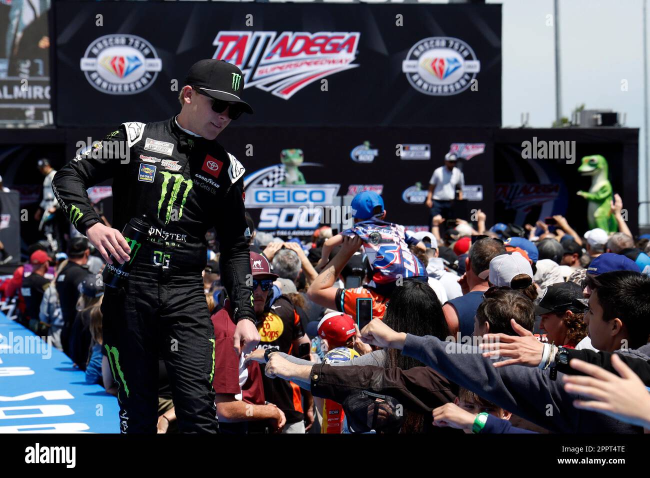 Ty Racing Ty Gibbs greets fans before a NASCAR Cup Series auto race at Talladega ...
