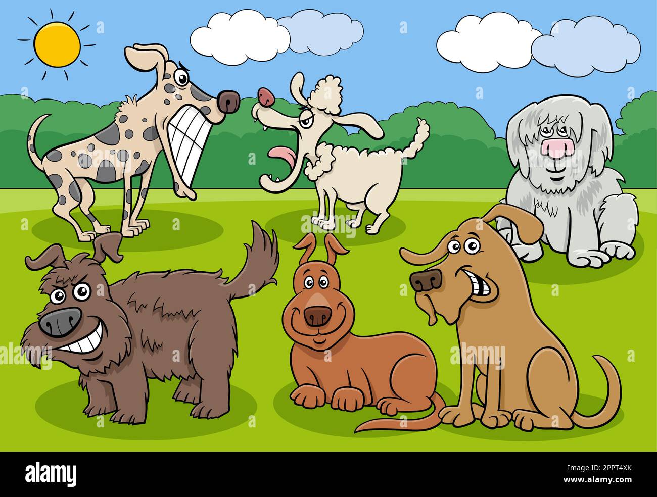 cartoon dogs and puppies funny characters group Stock Vector Image ...