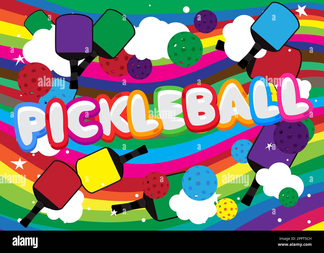 Pickleball. Word written with Children's font in cartoon style Stock