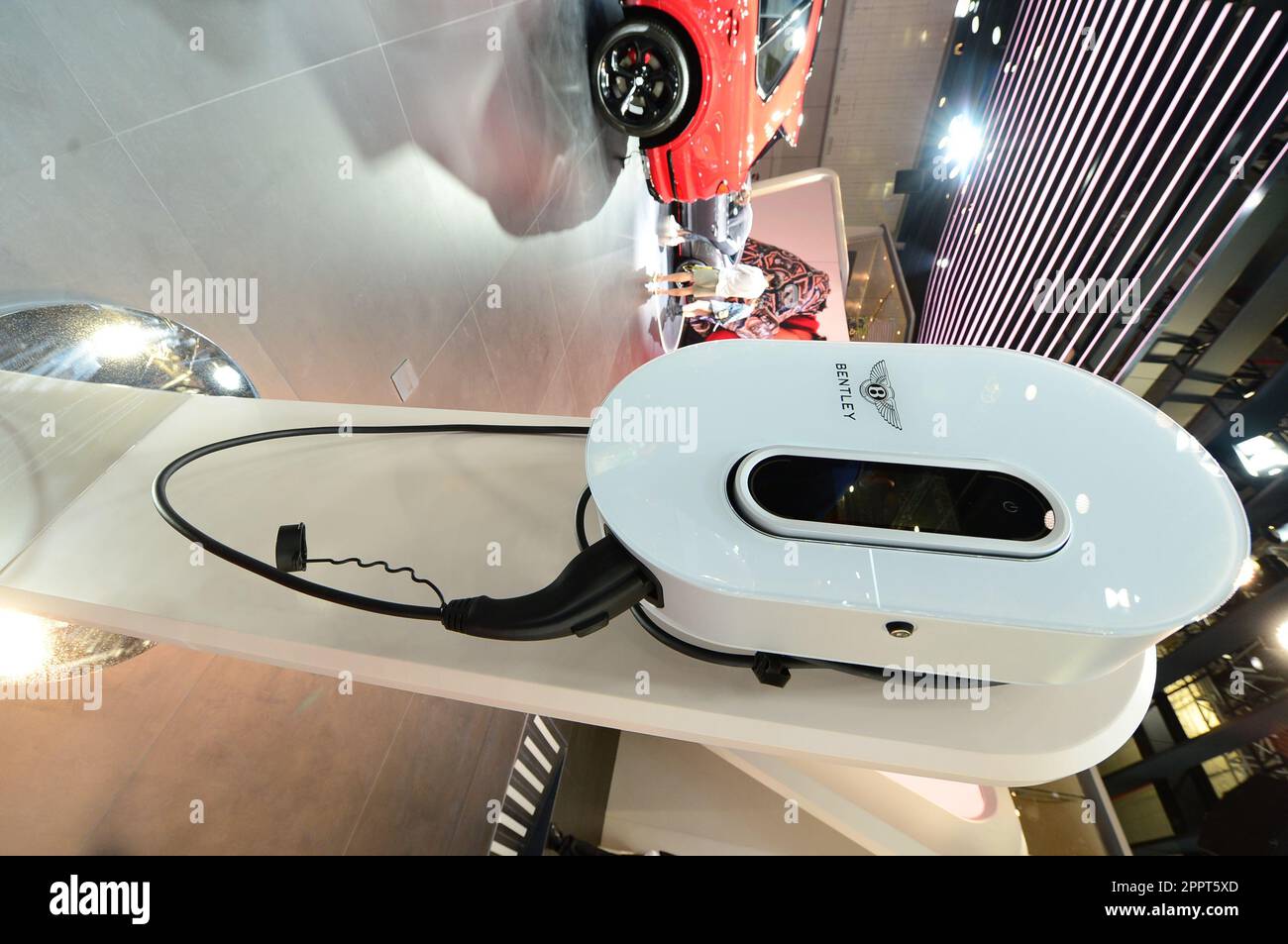 SHANGHAI, CHINA - APRIL 21, 2023 - A charging device is displayed at the Bentley booth at the 2023 Shanghai Auto Show in Shanghai, China, April 21, 20 Stock Photo