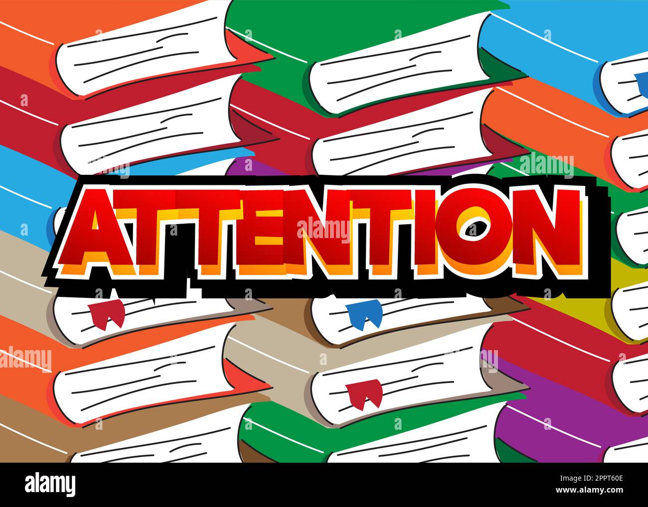 Attention word on a book, cartoon vector illustration Stock Vector