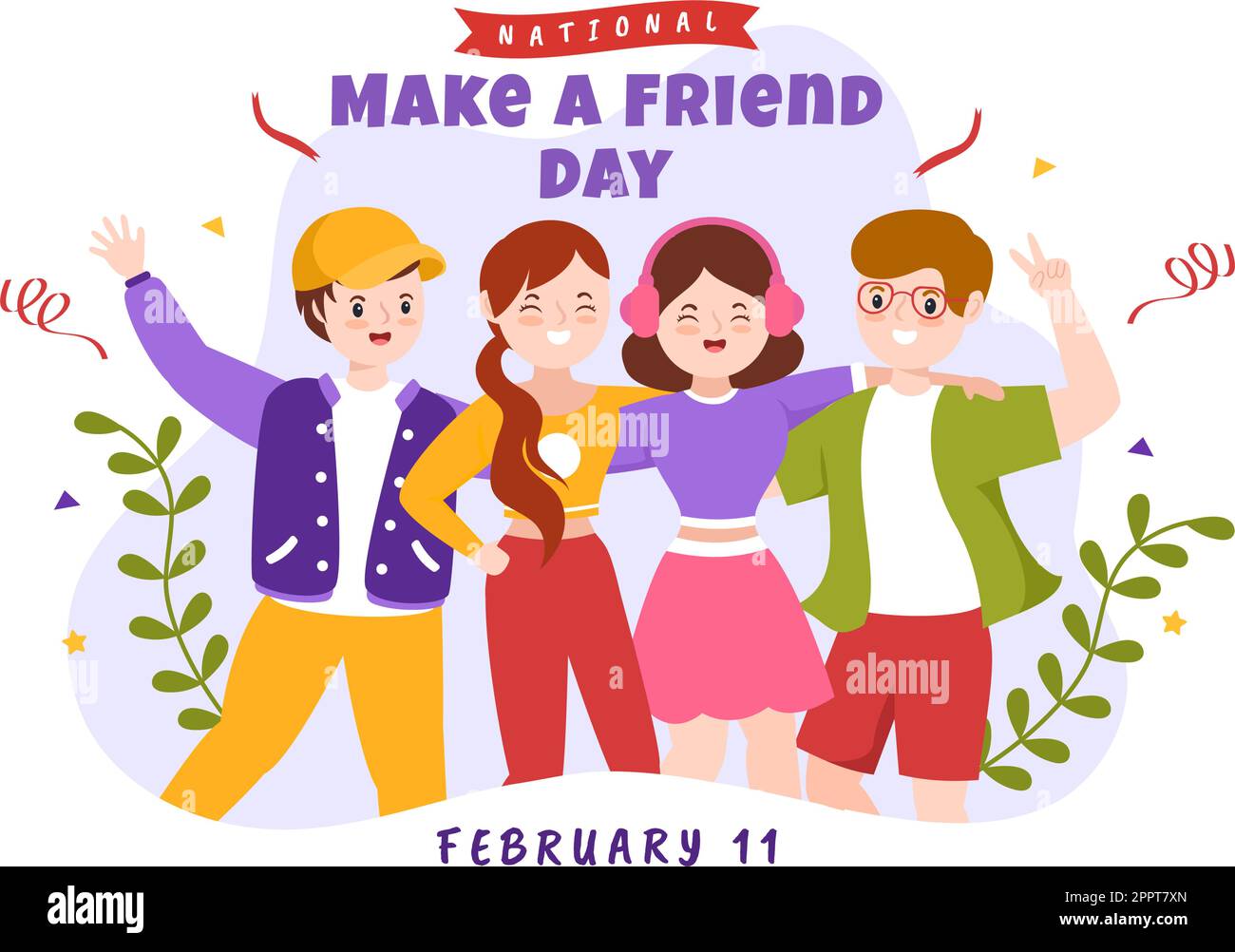 National Make a Friend Day Observed on February 11th to Meet Someone and a New Friendship in Flat Cartoon Hand Drawn Templates Illustration Stock Vector