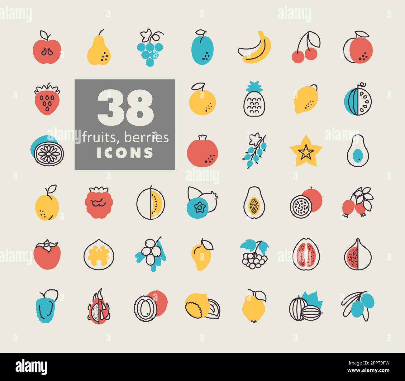 Set of Fruits and Berries vector icons Stock Vector Image & Art - Alamy