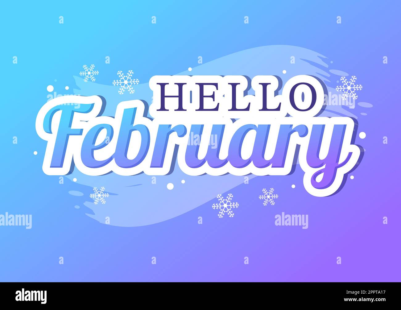 Hello February Month with Flowers, Hearts, Leaves and Cute Lettering ...