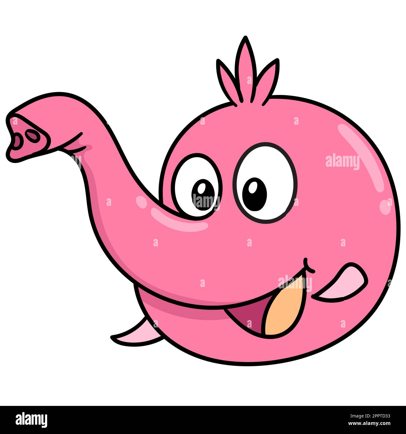 smiley elephant emoticon with long trunk, doodle kawaii. doodle icon