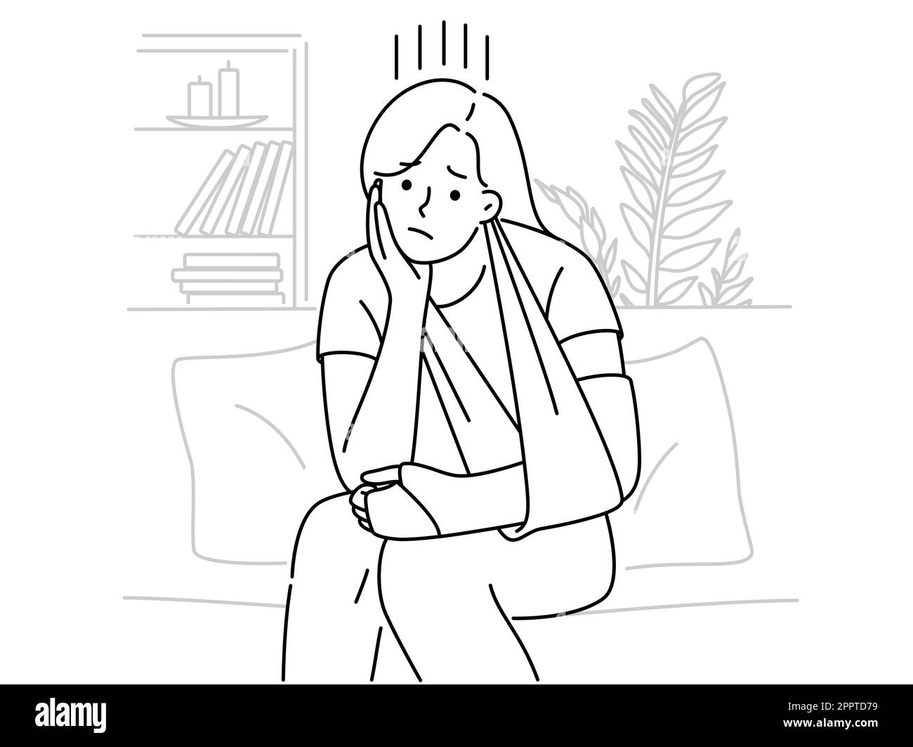upset-woman-with-broken-arm-sit-at-home-stock-vector-image-art-alamy