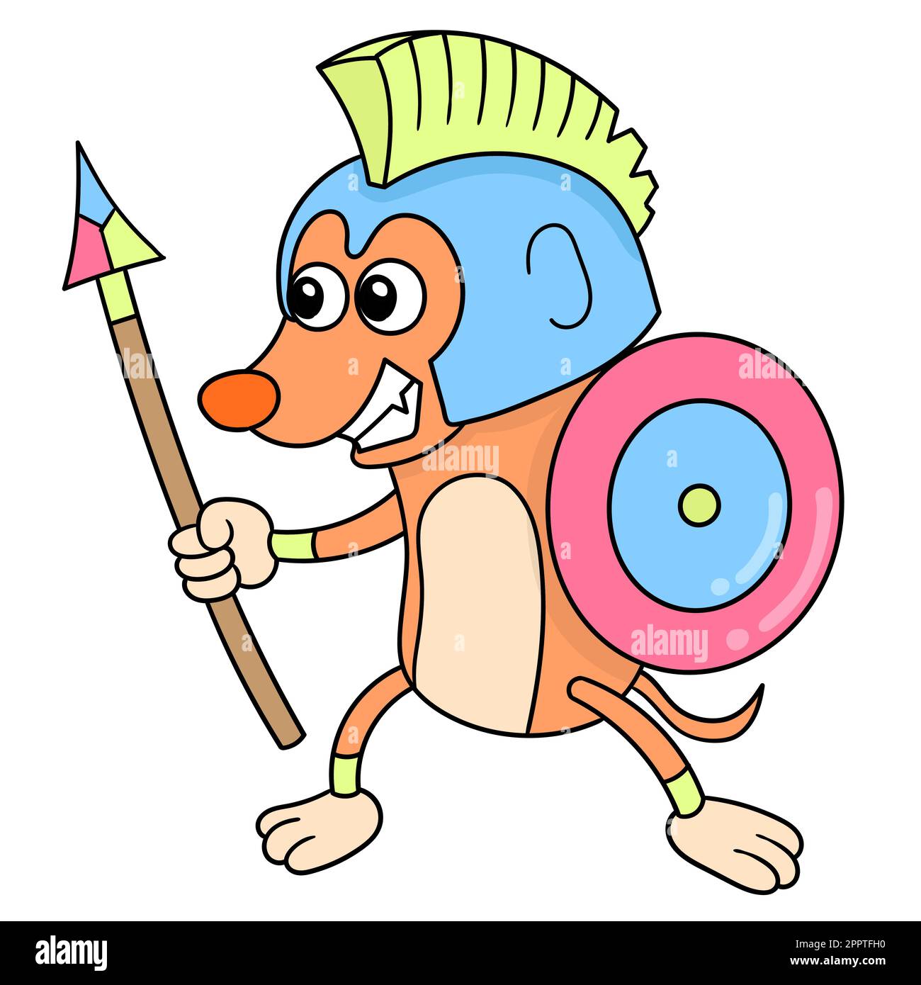 gladiator warriors carrying spears and shields, doodle icon image Stock Vector