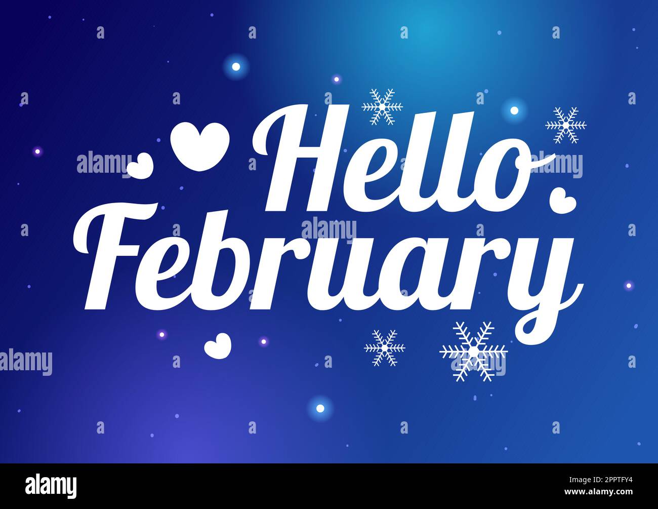 Hello February Month with Flowers, Hearts, Leaves and Cute Lettering