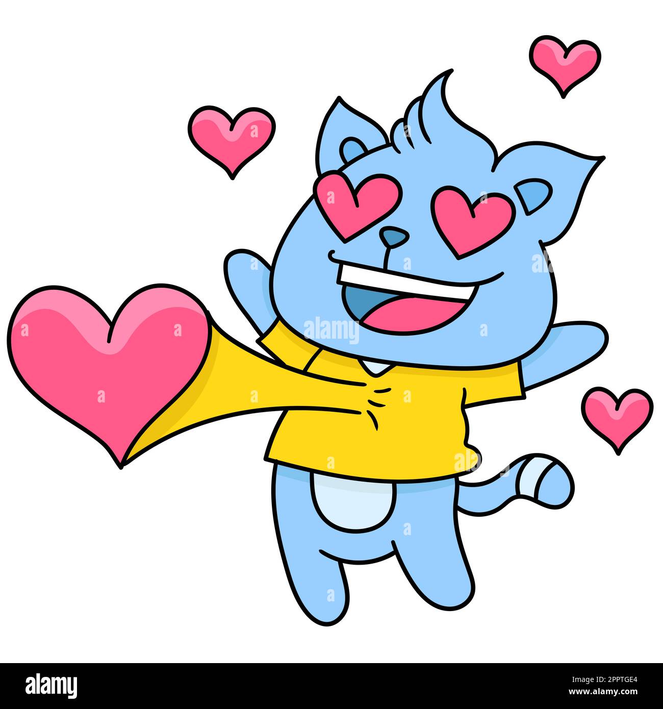 cartoon cat creature is admiring in love, doodle icon image Stock Vector