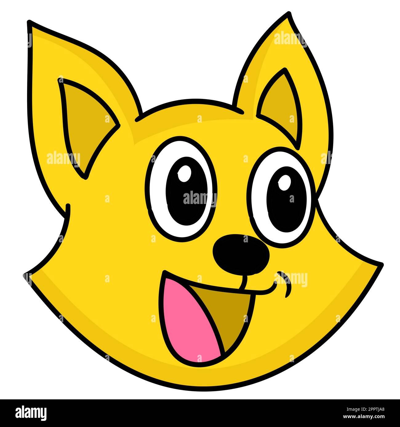 Kawaii Cute Cat Face with Ears. Positive Emotions. Cartoon Vector