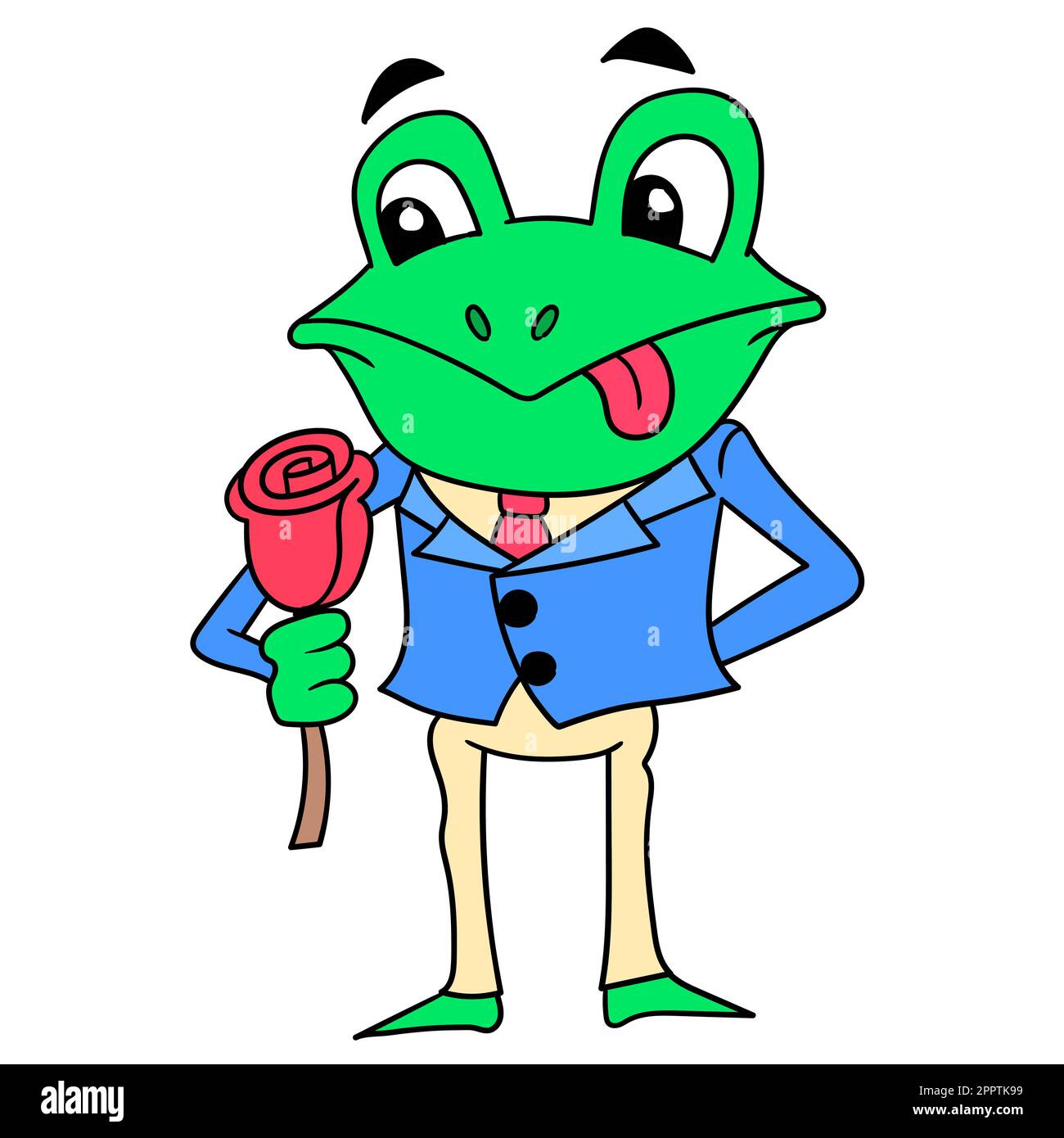 a well dressed romantic frog carrying a rose is ready for a date ...