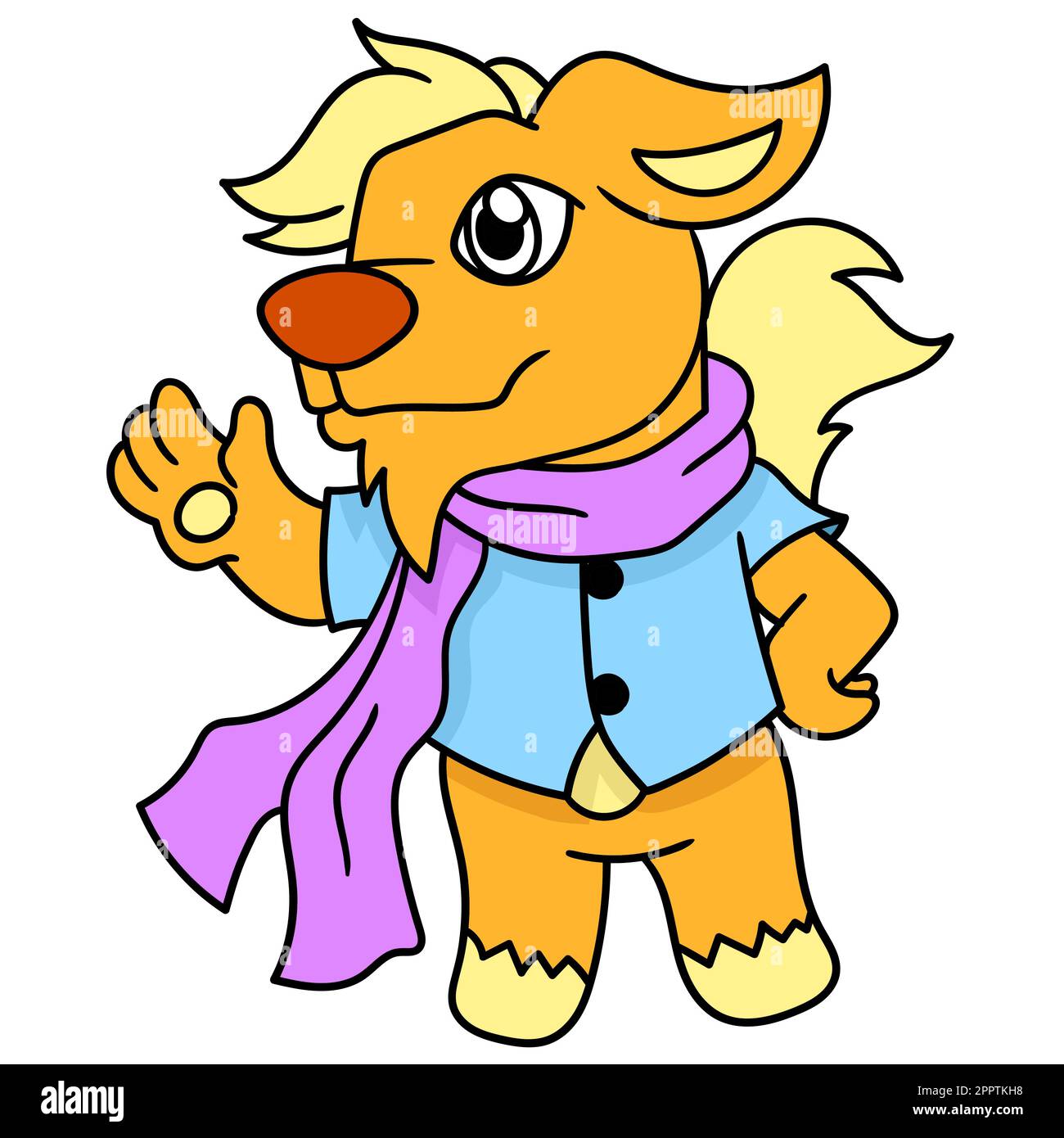 cool guy dog wearing a scarf around the neck, doodle icon image kawaii Stock Vector