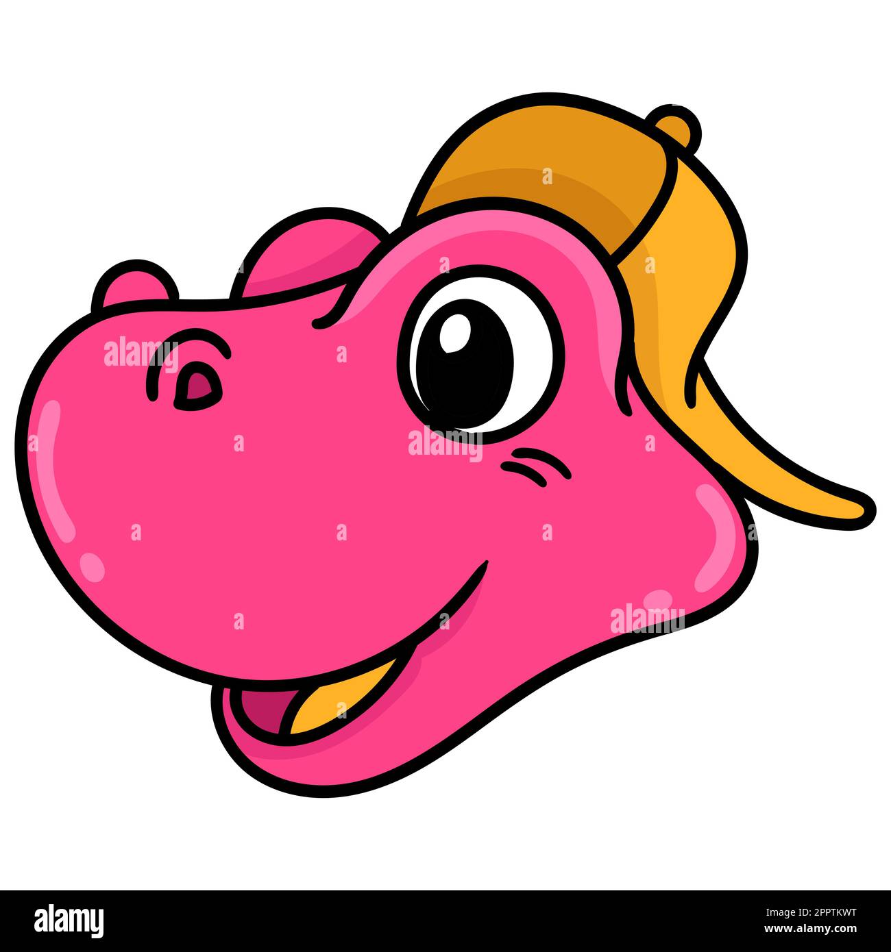 Pink dinosaur head emoticon wearing smiling hat, doodle icon image ...
