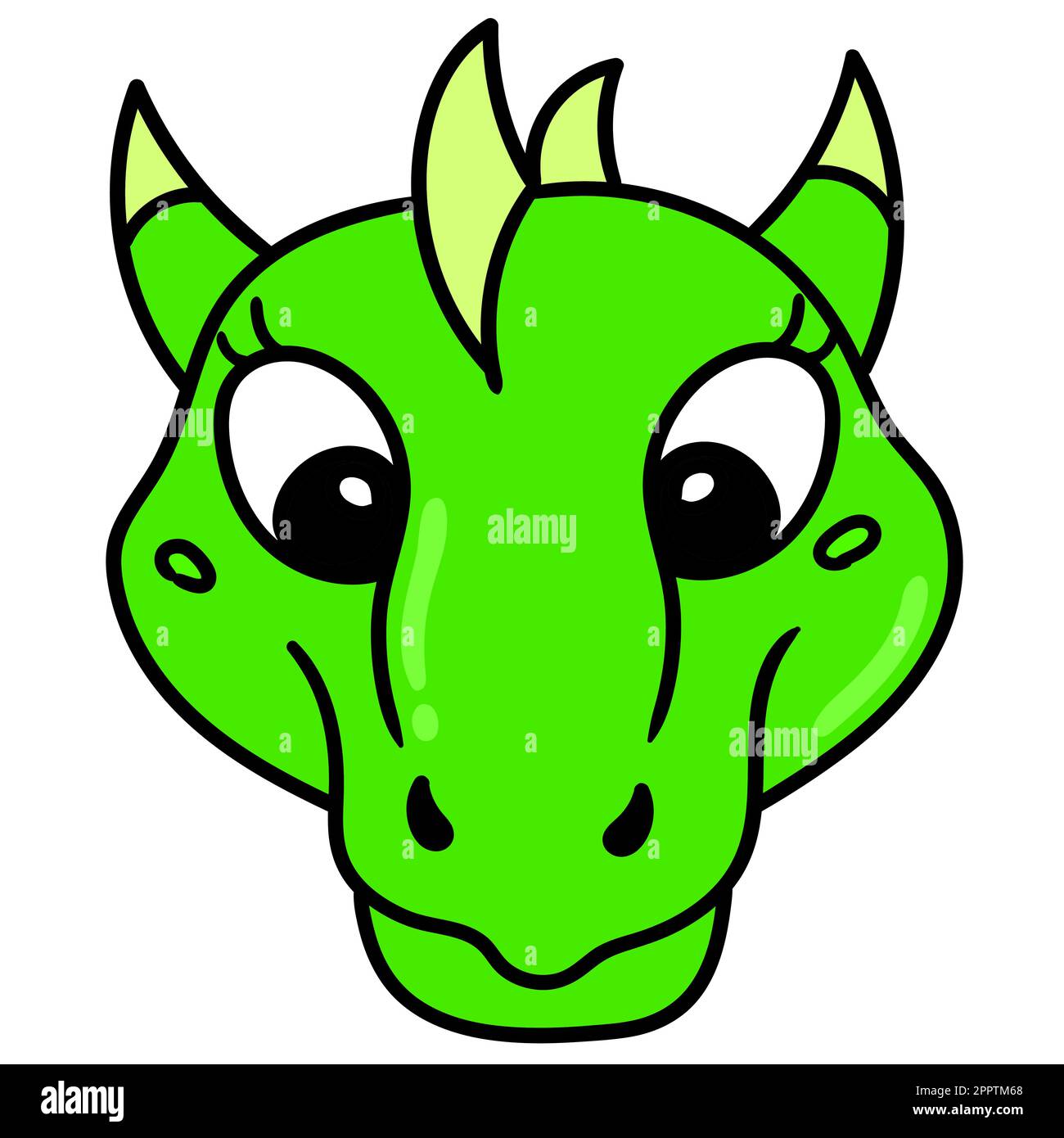friendly and kind green dragon head emoticon, doodle icon image kawaii